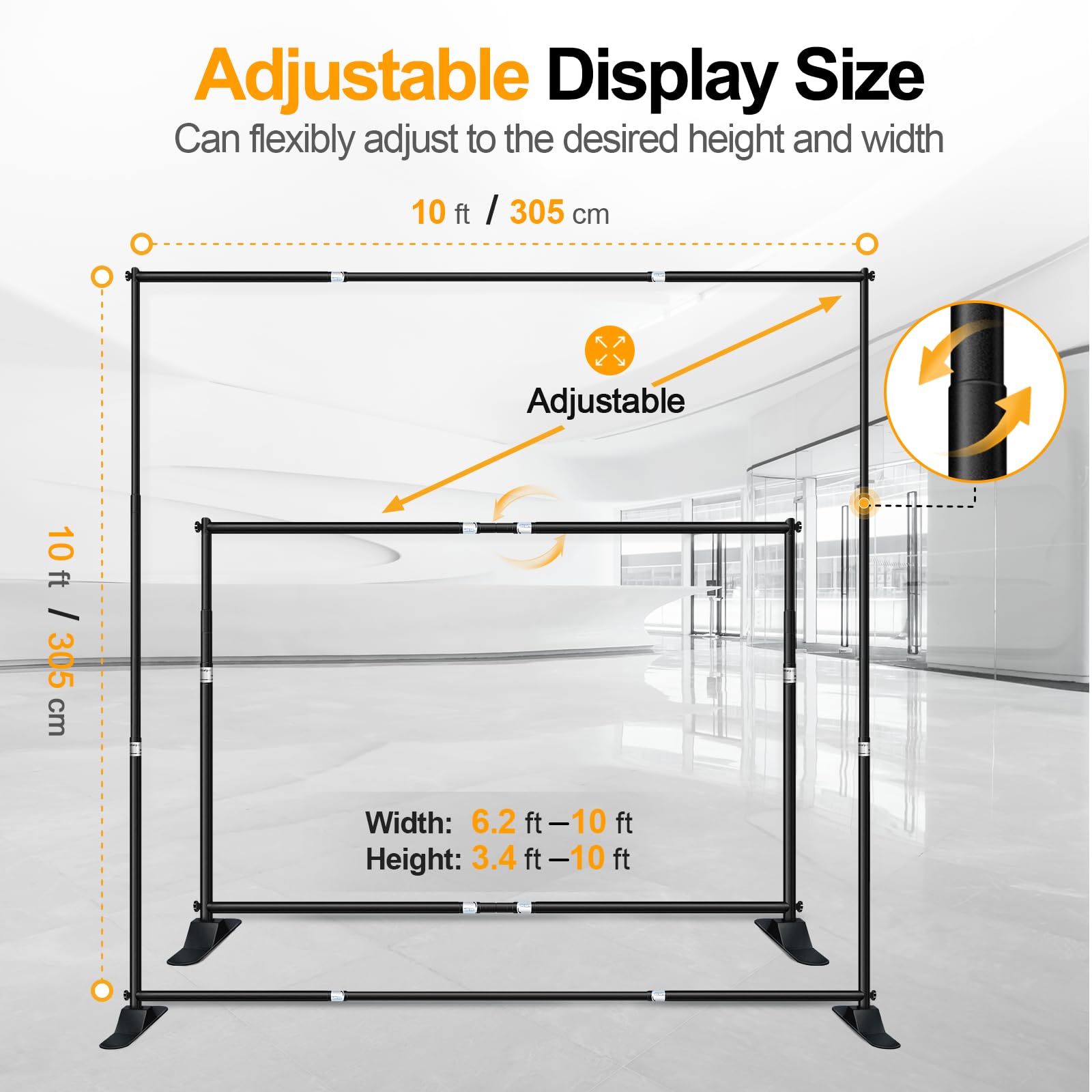 Emart Banner Stand, 10X10 Ft Heavy Duty Adjustable Step And Repeat Backdrop Stand Kit For Photography, Trade Show, Photo Booth