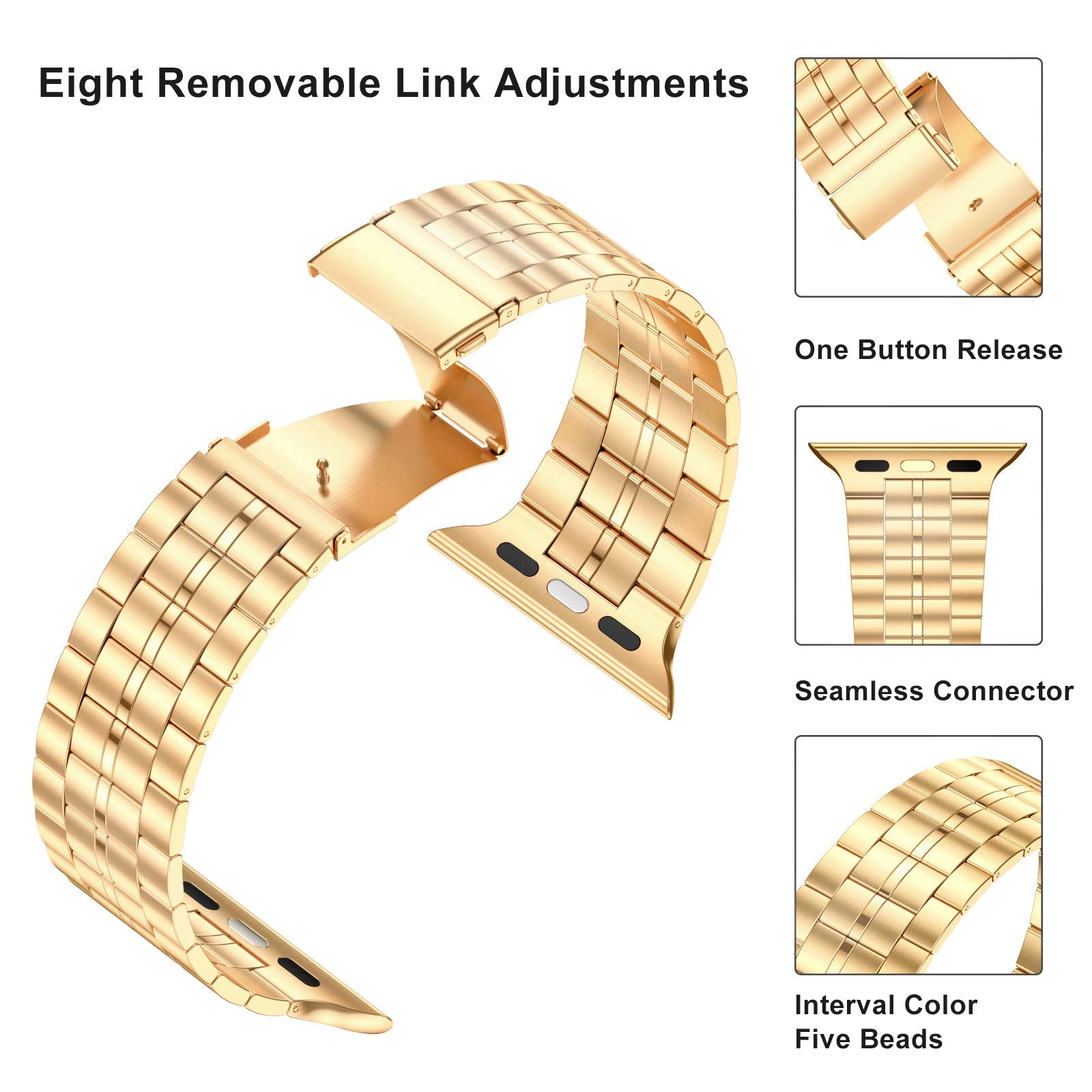 Fitlink Ultra Thin Stainless Steel Metal Wristband Strap For Apple Watch 38/40/41/42/44/45Mm, Replacement Bracelet Band Compatib