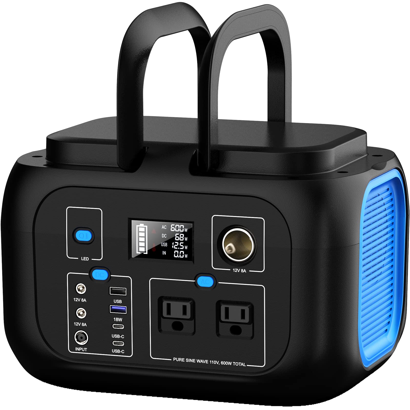 Portable Power Station 600W Power Bank 296Wh Solar Generator Lithium Battery Portable Generator Fast Charging With Led Light Bat