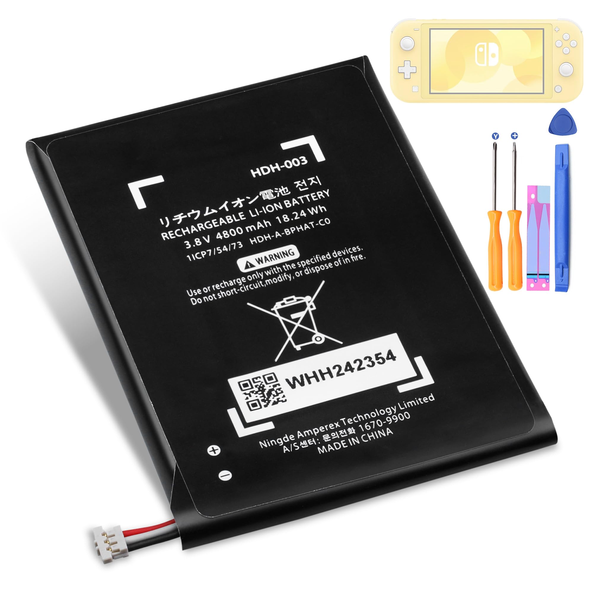 WRUMI for Nintendo Switch Lite Battery Replacement: HDH-003 HDH003 HDH-001 Battery for Nintendo Switch Lite Game Console Upgrade