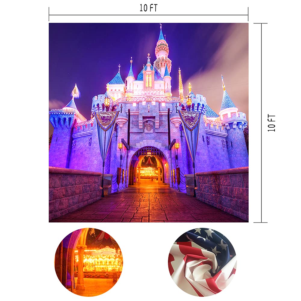 Mtmety 10X10Ft Disneyland Night Scene Fantasy Castle Background For Children Birthday Party Photo Video Studio Props Lsme1601