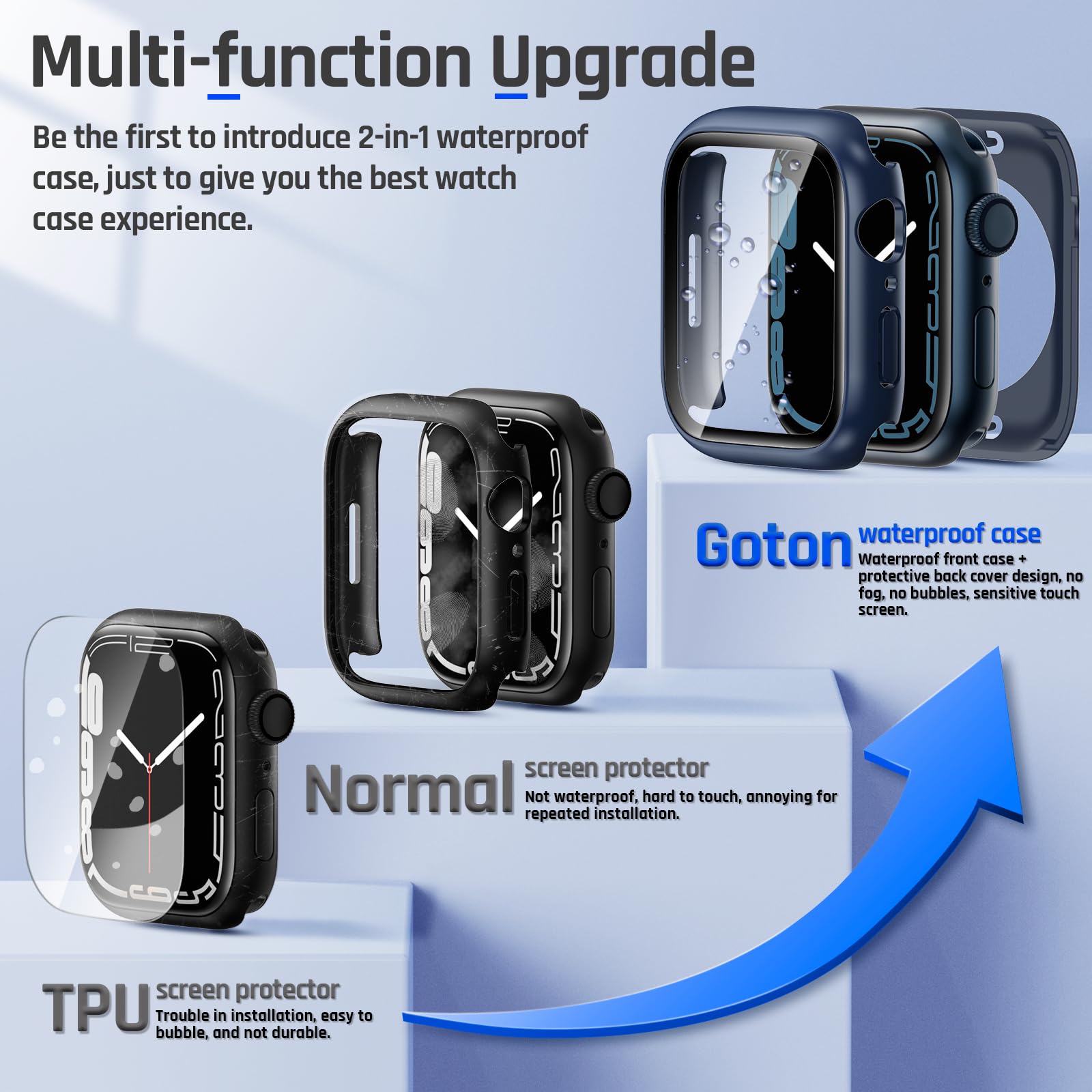 Goton 2 In 1 Waterproof Case For Apple Watch Series 8 & Series 7 41Mm Screen Protector, 360 Protective Glass Face Cover Hard Pc