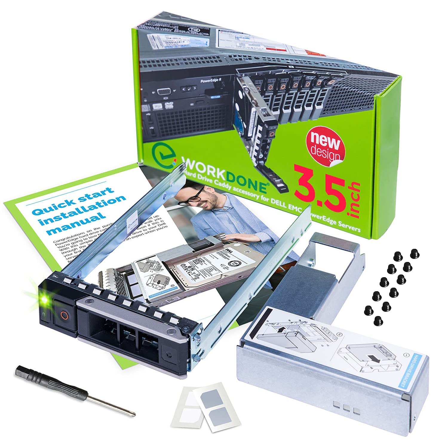 Workdone 3.5 Inch Drive Caddy With 2.5 Inch Hdd Adapter   Compatible For Dell Poweredge Servers   R740 R640 R540 R440 R340 R550