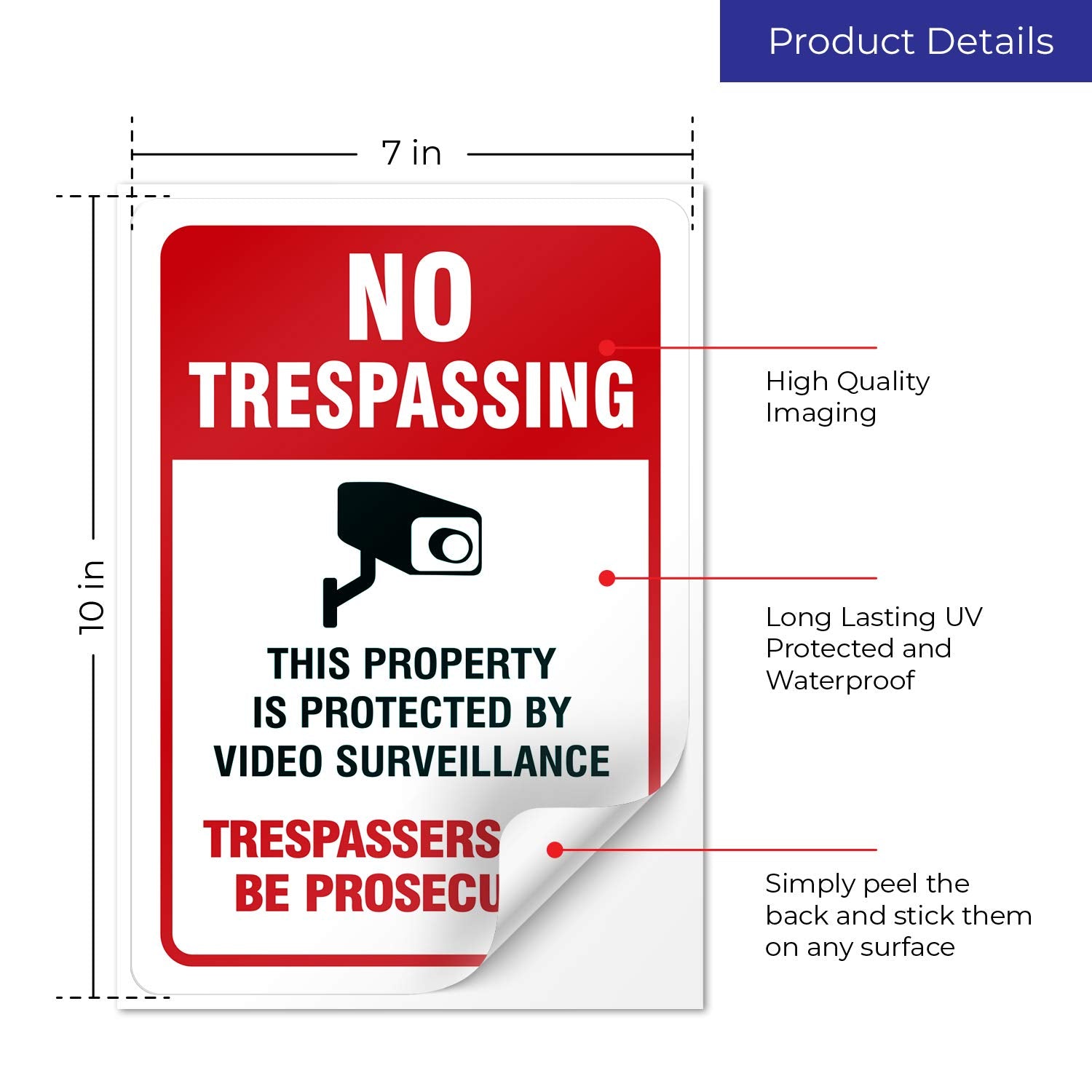 Sigo Signs Video Surveillance No Trespassing Sign, Cctv Security Camera, (2 Pack) 10X7 Inches, 4 Mil Vinyl Decal Stickers Weathe
