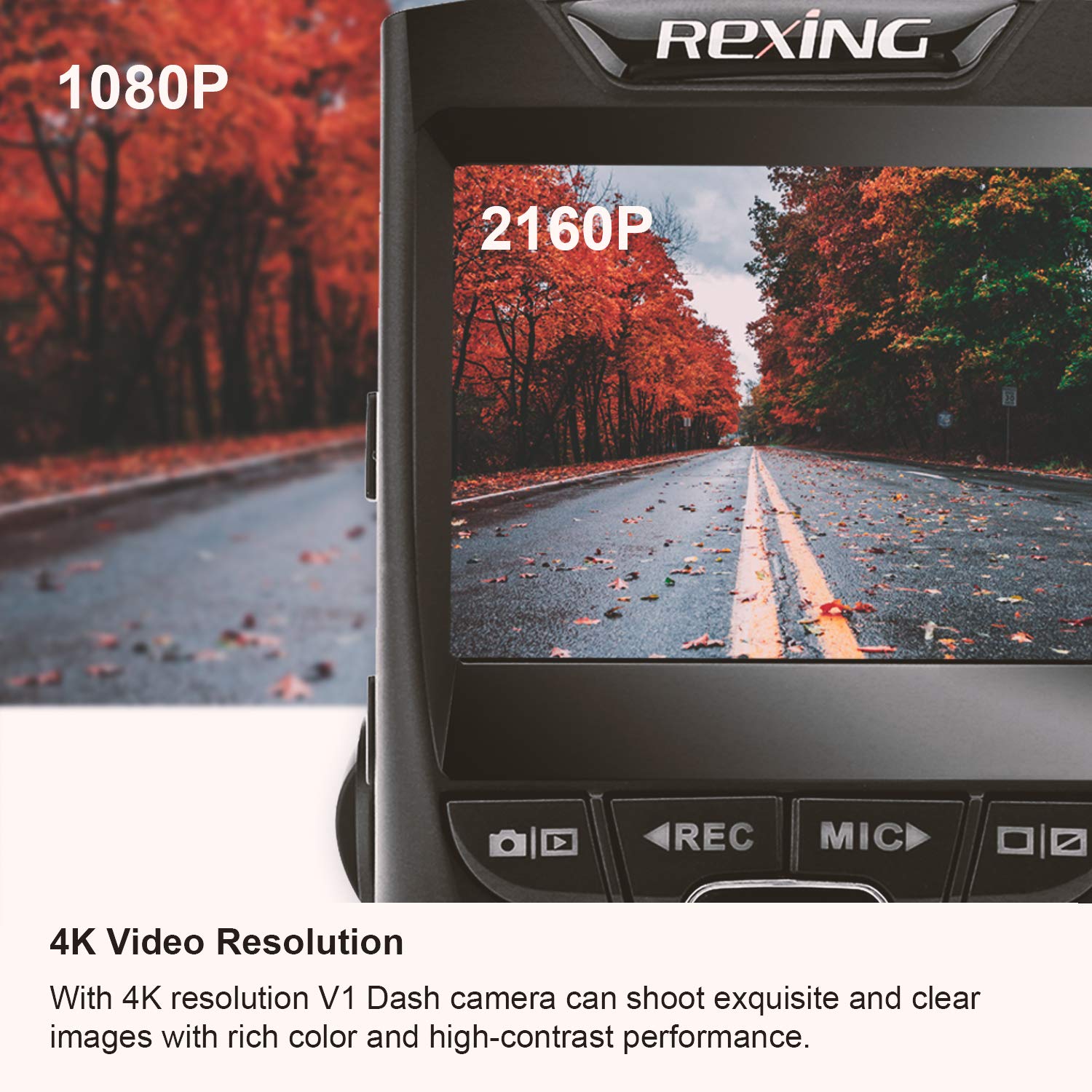 Rexing V1   4K Ultra Hd Car Dash Cam 2.4'' Lcd Screen, Wi Fi, 170   Wide Angle Dashboard Camera Recorder With G Sensor, Wdr, Loo
