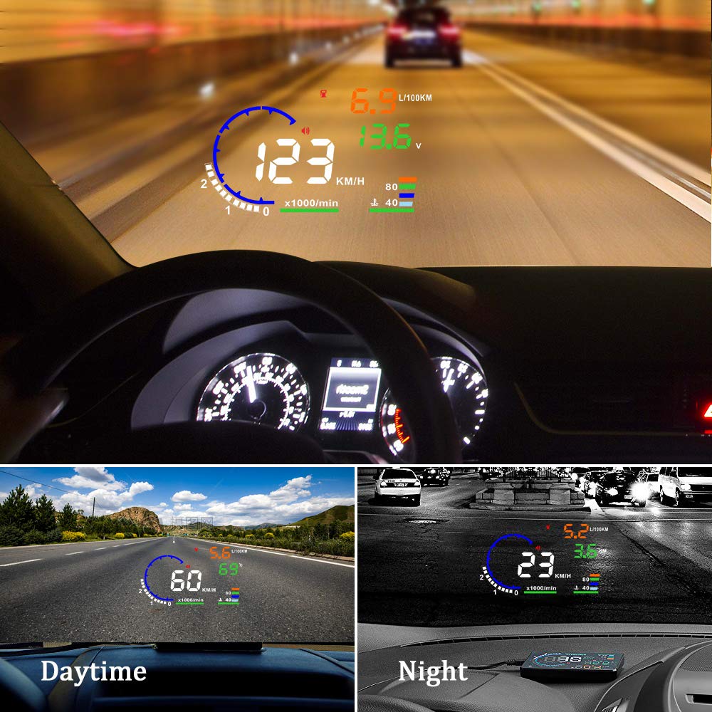 Arestech 5.5 Inches A8 Obd2 Windshield Hud Head Up Display With Display Rpm Mph Speeding Warning Fuel Consumption Temperature