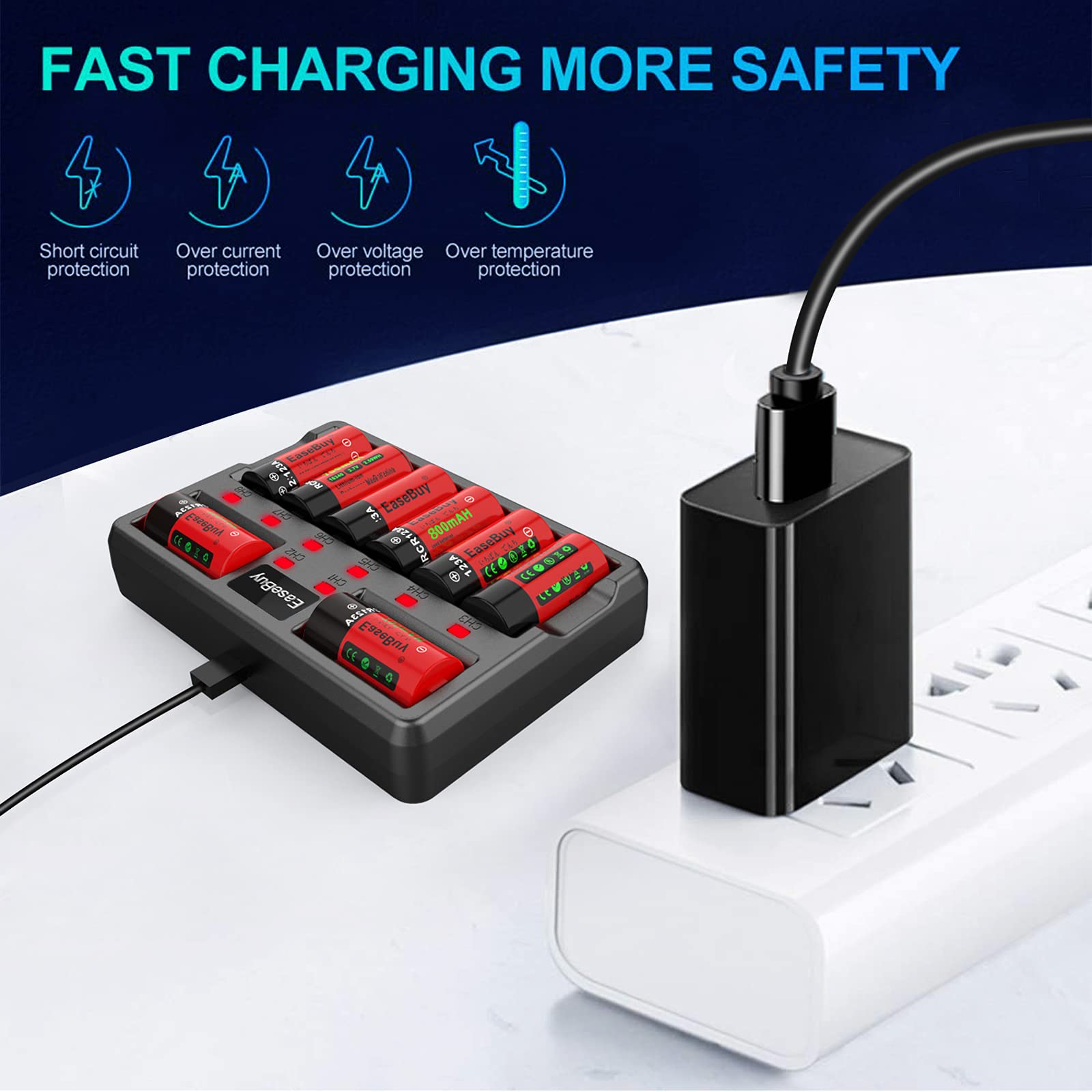 Cr123A Rechargeable Batteries, 16 Pack 800Mah 123A Arlo Batteries Rechargeable And Charger For Arlo Vms3130 Vmc3030 Vmk3200 Vms3