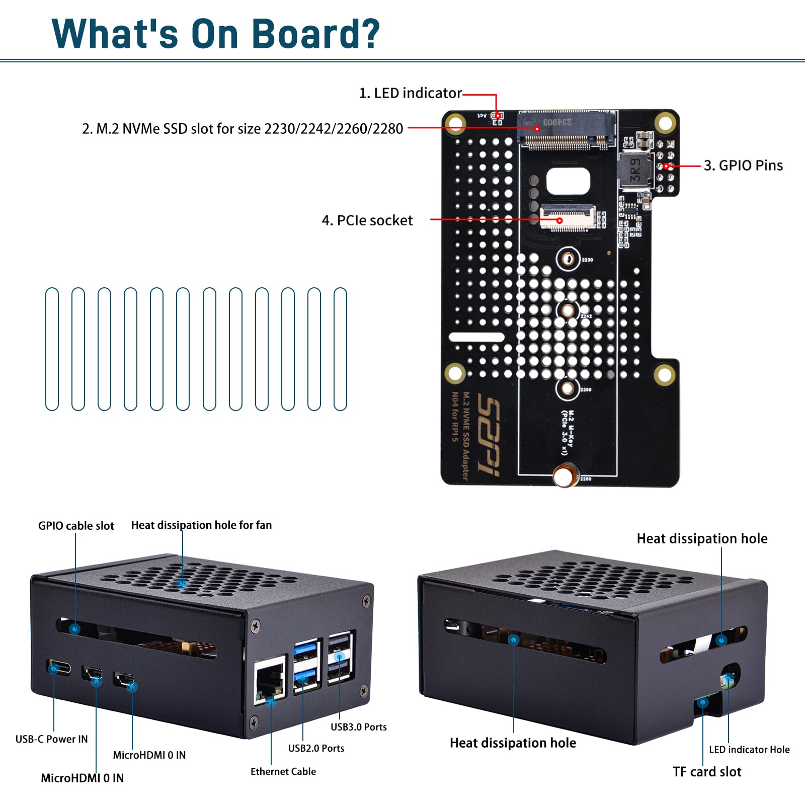 Geeekpi Metal Case With N04 Pcie M.2 Key M Nvme Ssd Pcie Peripheral Board For Raspberry Pi 5, With Raspberry Pi 5 Official Activ