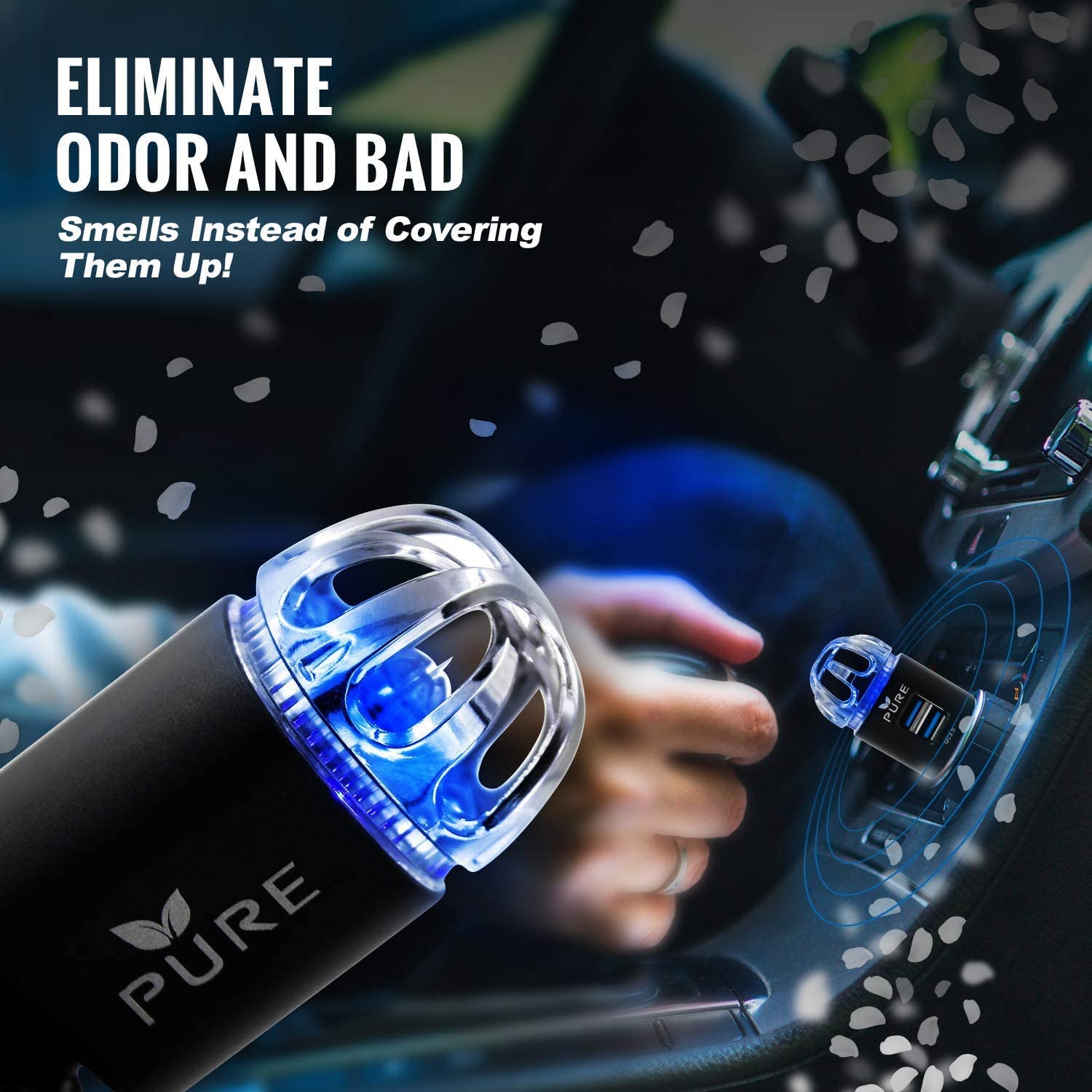 Car Air Purifier Premium Air Ionizer & Car Charger Accessory W Dual Usb Ports Quick Charge 3.0 Eliminate Allergens Bad Odor Pet Smell Smoke Pollen Mold Bacteria Viruses Pm2.5 & Vocs Deodorizer