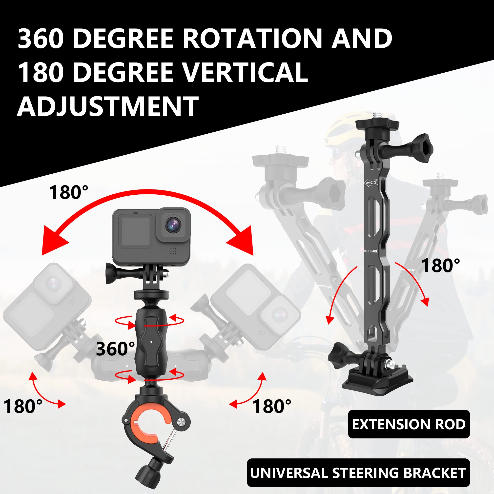 Nuobake 19 In 1 Motorcycle Accessory Bundle For Insta360 One X2, X3, X4, One R, Rs, Gopro Hero 12, 11, 10, 9, 8, 7, 6, 5 Black, Session 5/4/3, Osmo Action, Yi Action Camera And More