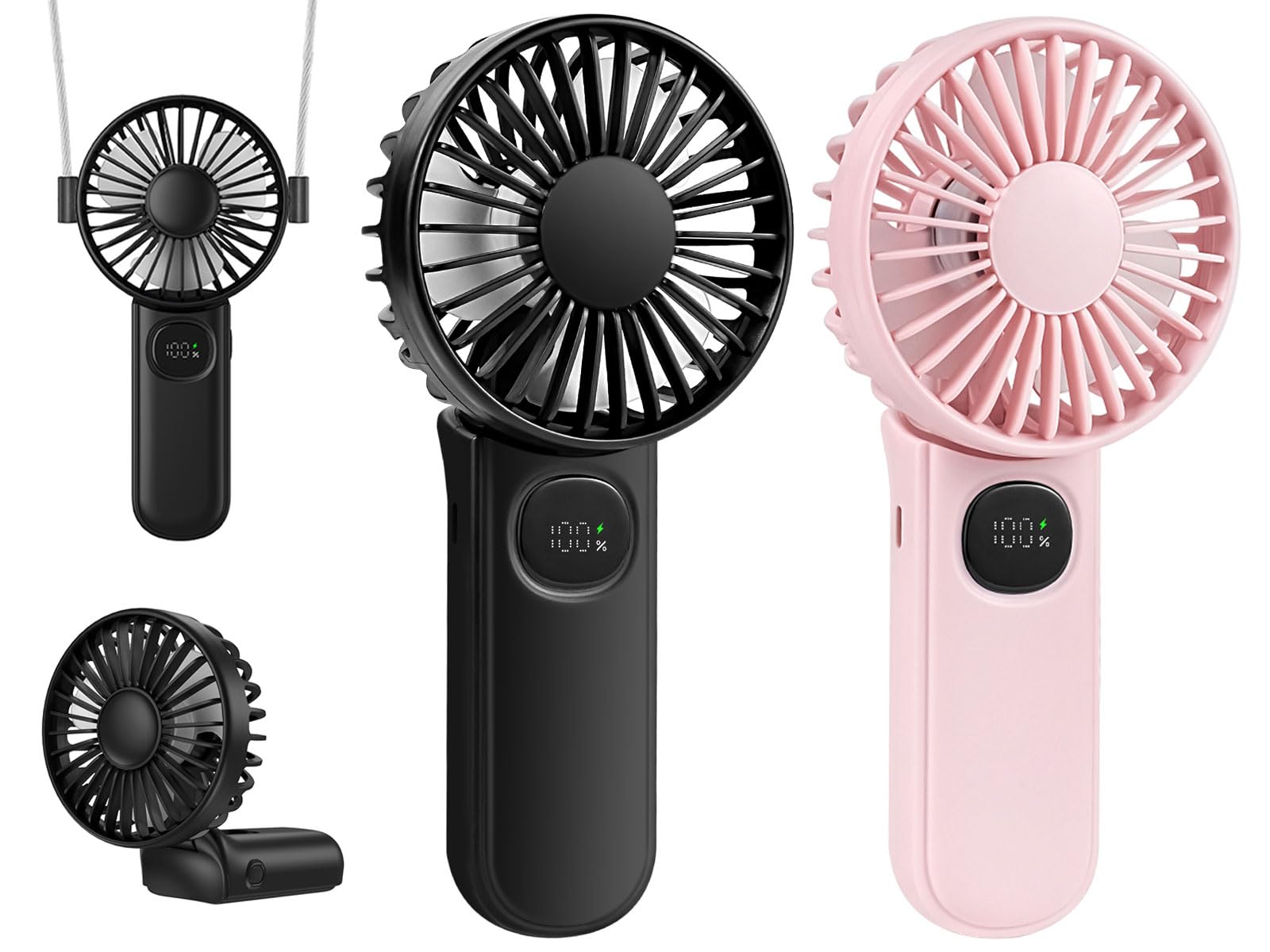 Jodno Portable Handheld Fan 2 Pack, Foldable Mini Hand Fan Usb Rechargeable Battery Operated Fan With 5 Speeds Quiet Small Perso