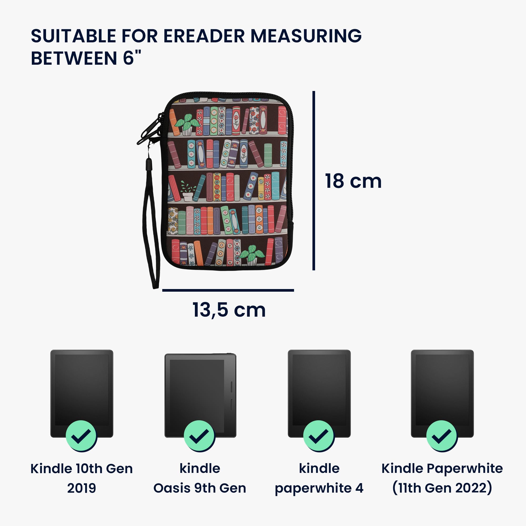 Kwmobile Neoprene E Reader Pouch Size 6'' Ereader   Universal Ebook Sleeve Case With Zipper, Wrist Strap   Blue/Green/Dark Pink