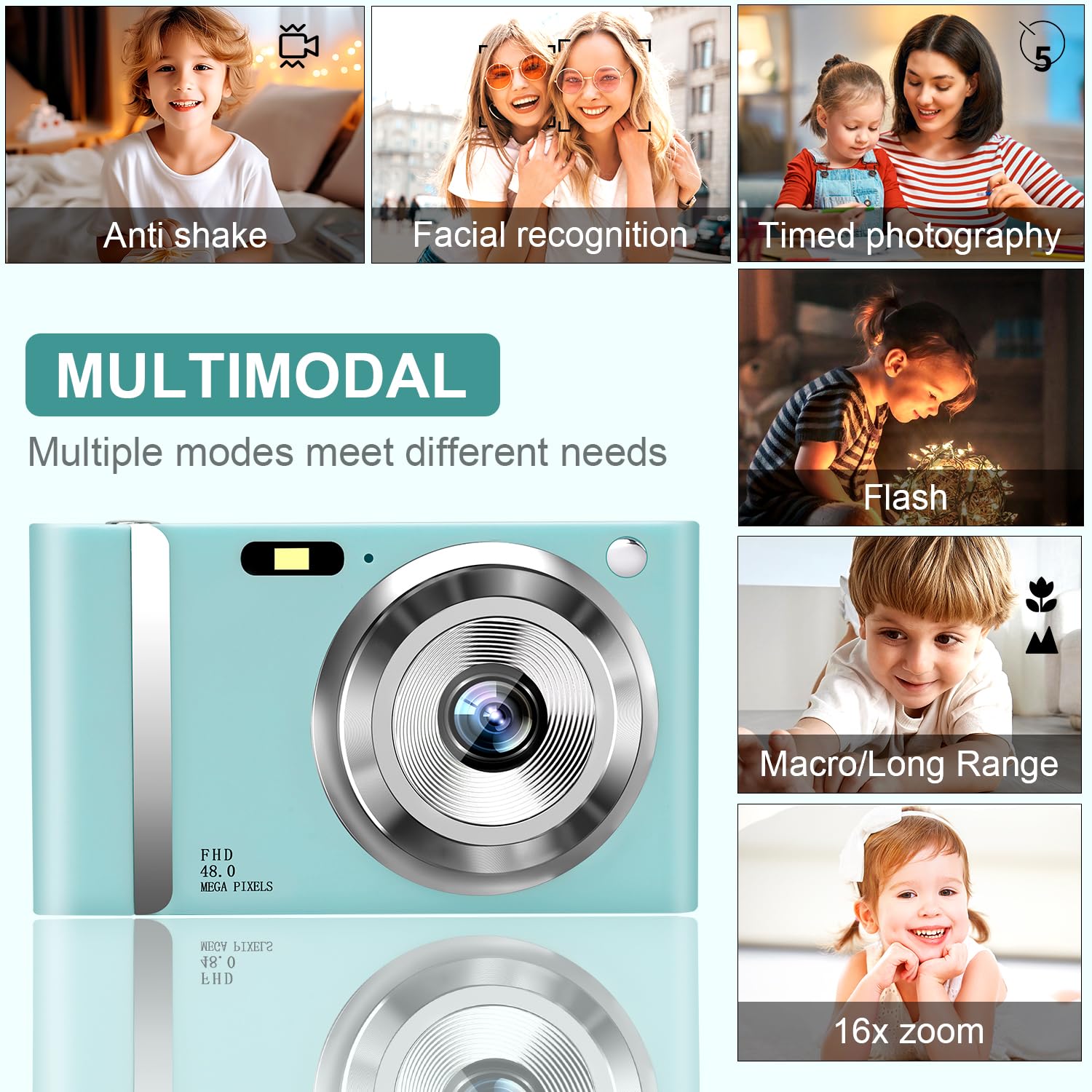 48Mp Digital Camera 1080P Hd Compact Digital Camera With 16X Zoom Anti Shake 2.8 Inch Ips Screen Small Digital Camera 32Gb Sd Ca