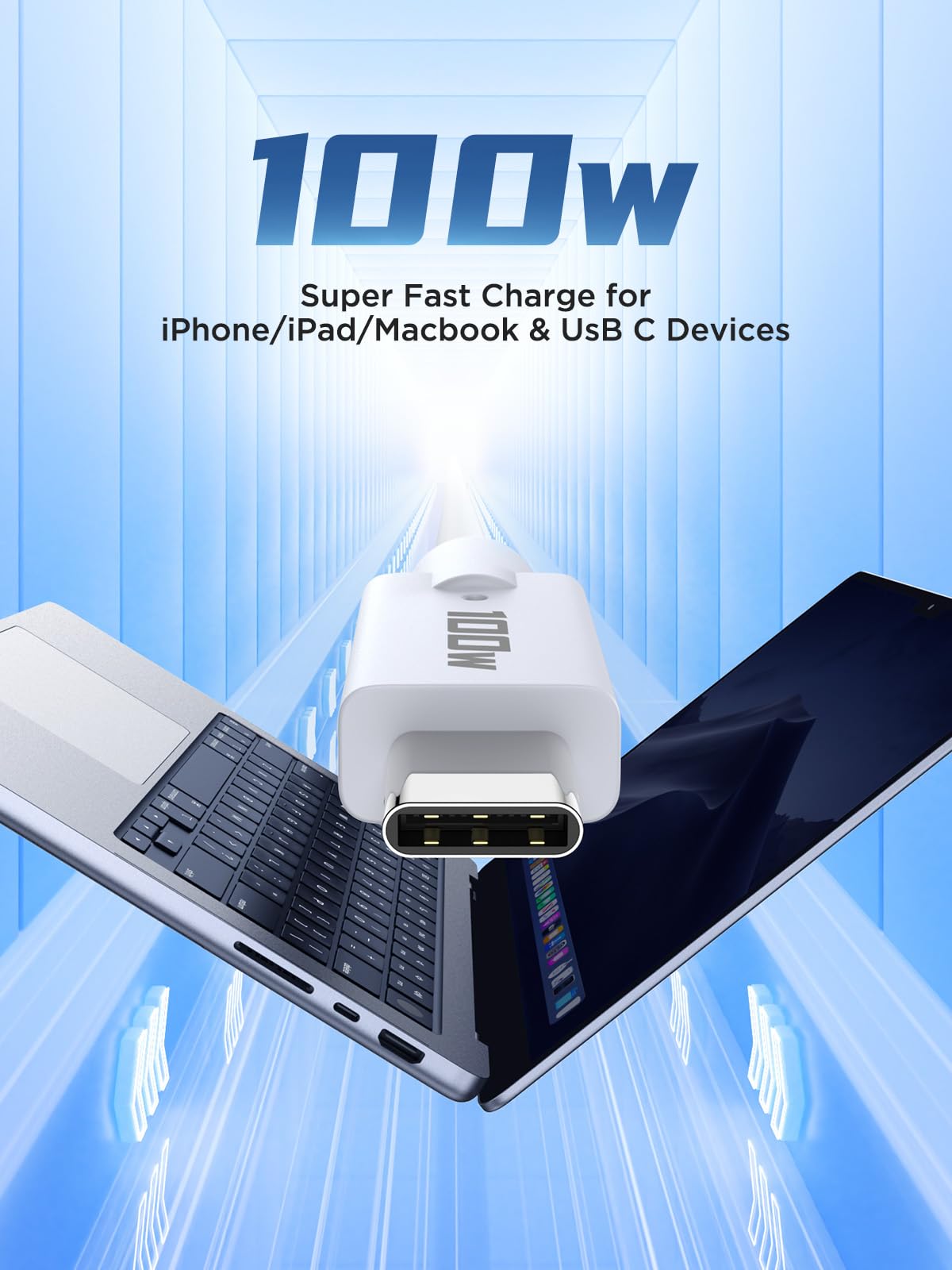 XUDU 10FT USB C to USB C Cable 2-Pack, 100W Fast Charging, 5A Compatible with iPhone 16/15 Pro Max, MacBook Air, Galaxy