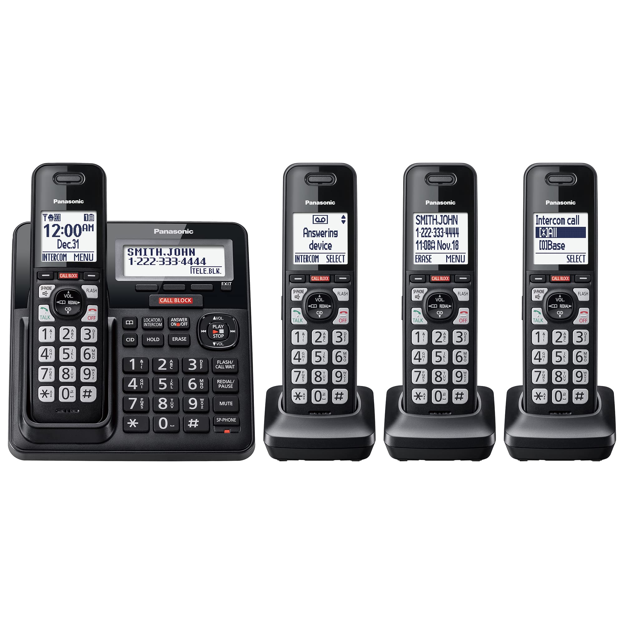 Panasonic Cordless Phone with Advanced Call Block, One-Ring Scam Alert, and 2-Way Recording with Answering Machine, 4 Handsets -