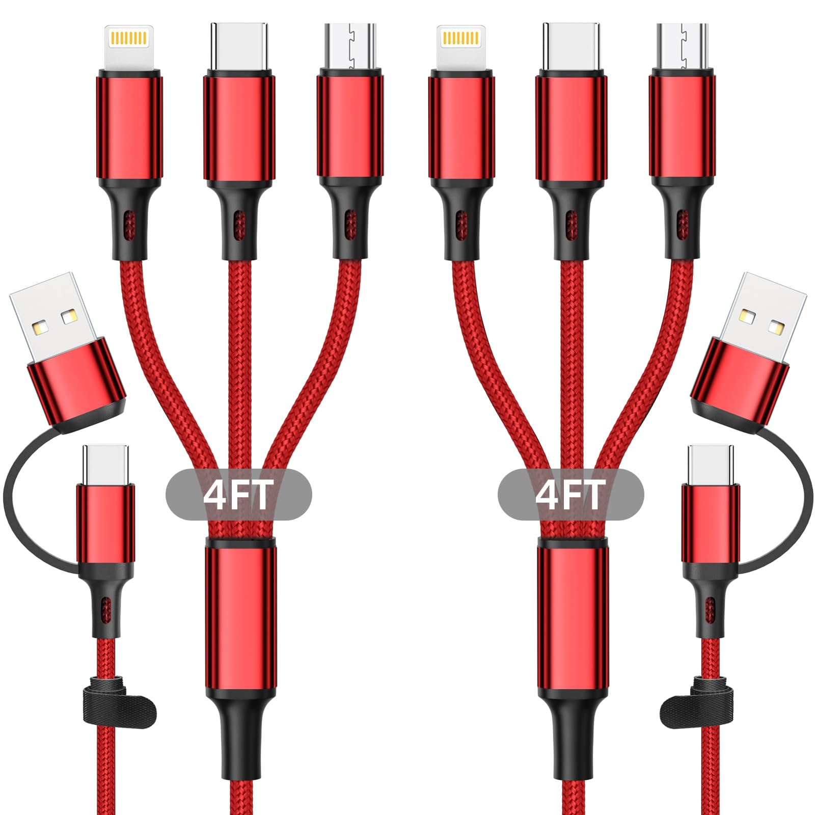 Hancenda Usb C Multi Charging Cable 1.2M, 6 In 1 Multi Usb Universal Charging Cable, Nylon Braided Cord Usb C/A To Type C/Iphone/Micro Usb Data Sync Charger Adapter For Iphone 15/Samsung Red