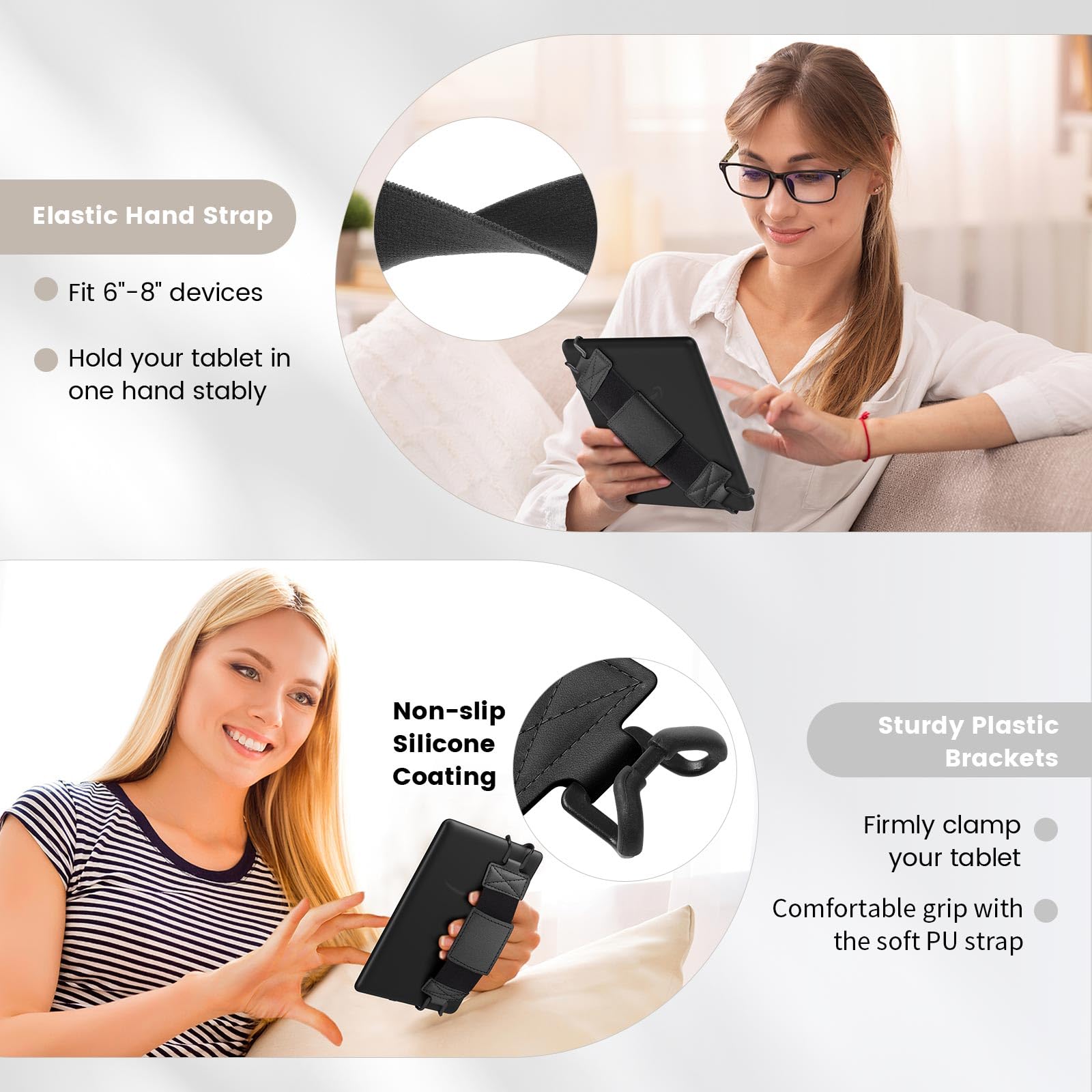 MoKo Soft Hand Strap for 6 8' Kindle eReaders Fire Tablet Kindle/Kobo/Voyaga/Sony Kindle E Book Tablet, Black High Elasticity Versatile Hand Strap Lightweight Finger Grip Holder, Black