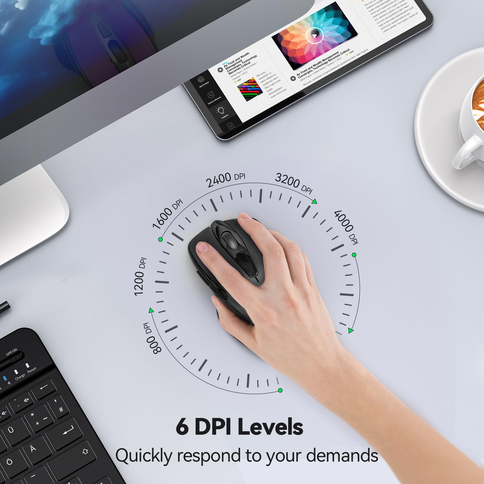 Tecknet Wireless Silent Mouse, Quiet Click, 2.4G Optical Cordless Mouse, 6 Adjustable 4000 Dpi, Computer Mouse For Laptop, Chromebook   Black