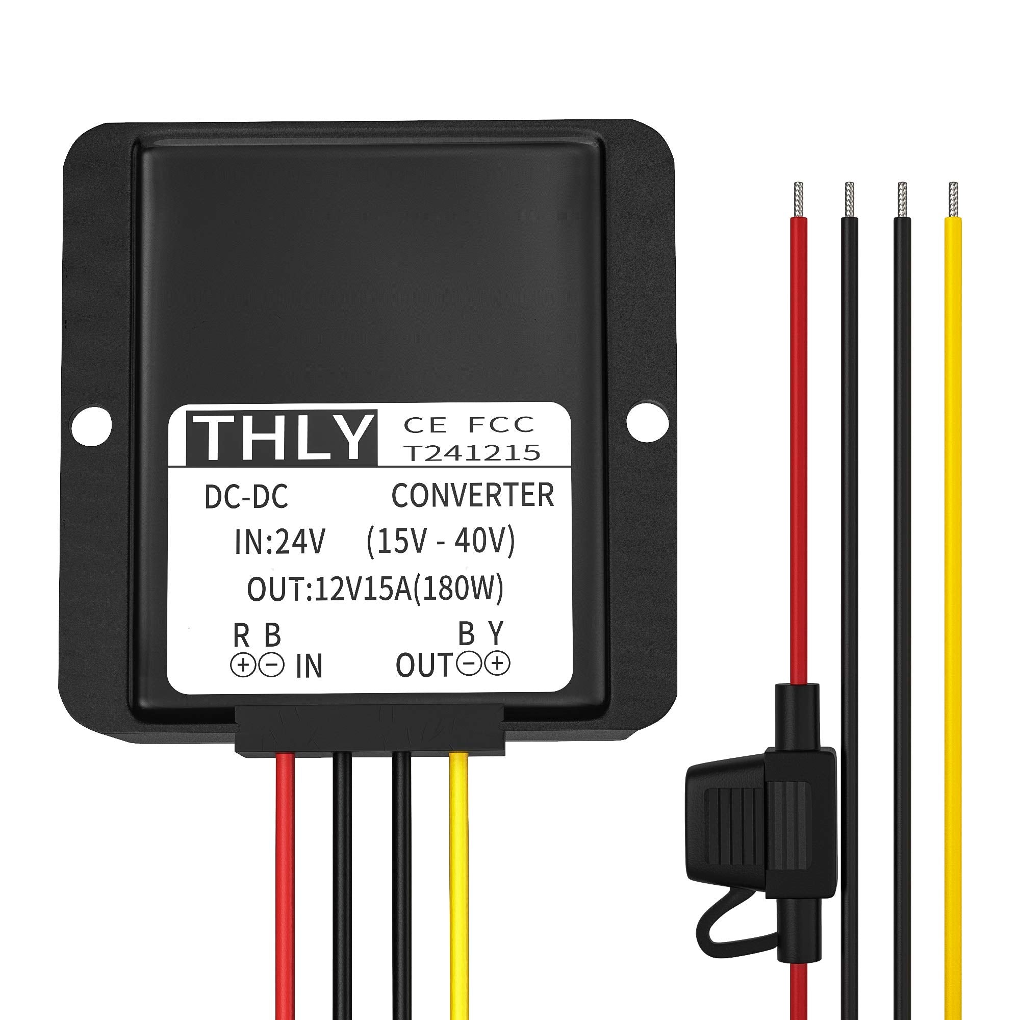 Thly 24V To 12V Buck Converter, 15A 180W Dc Transformer With Fuse, Waterproof, Step Down Converter For Golf Cart, Led Light, Mot