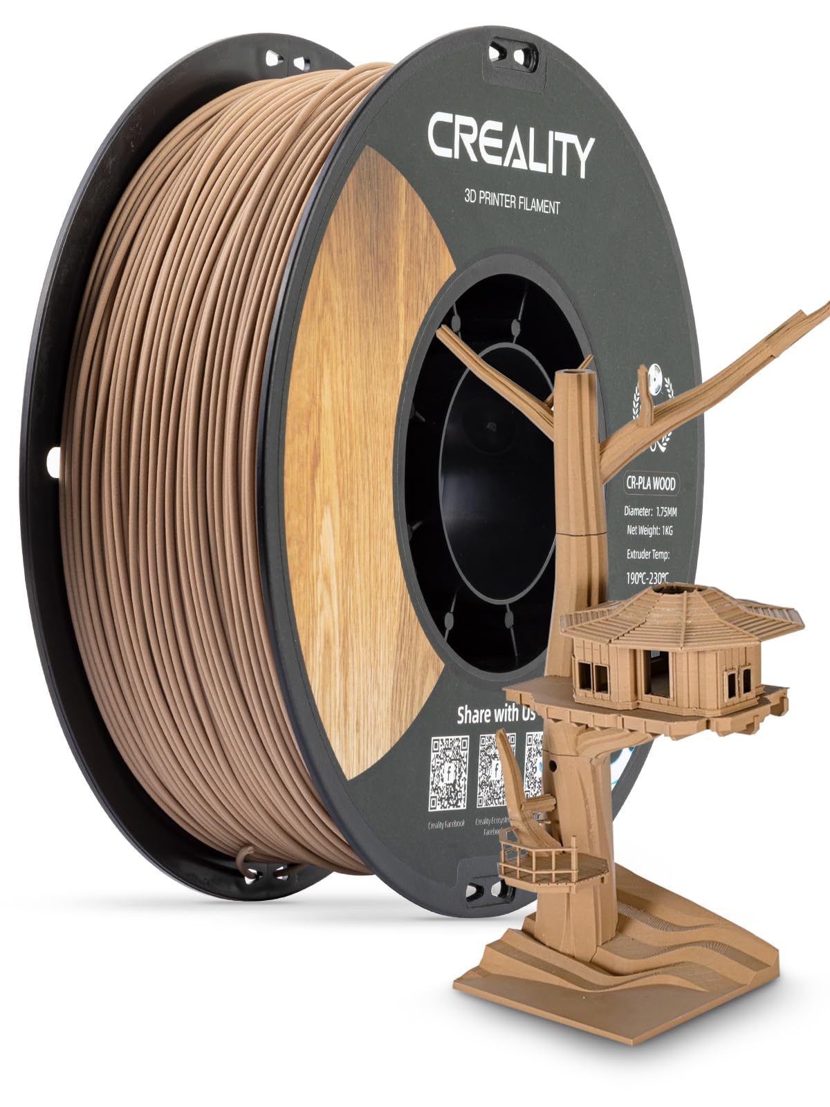 Creality Wood Filament PLA, 3D Printer Filament 1.75 mm, Smooth Silk Texture, Toughness, 1kg(2.2lbs)/Spool Printing Filament, fo