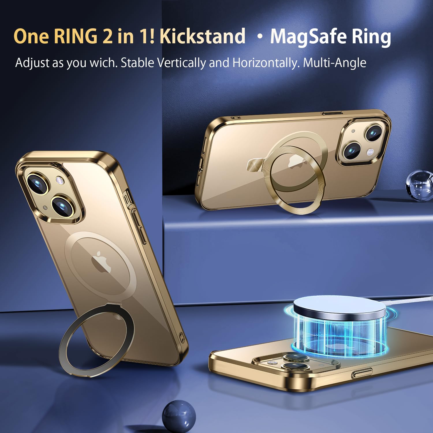 Tlikemiss [Cd Ring Compatible With Magsafe Invisible Stand] Magnetic For Iphone 13 Mini Case, [Electroplated Bumper Non Yellowin