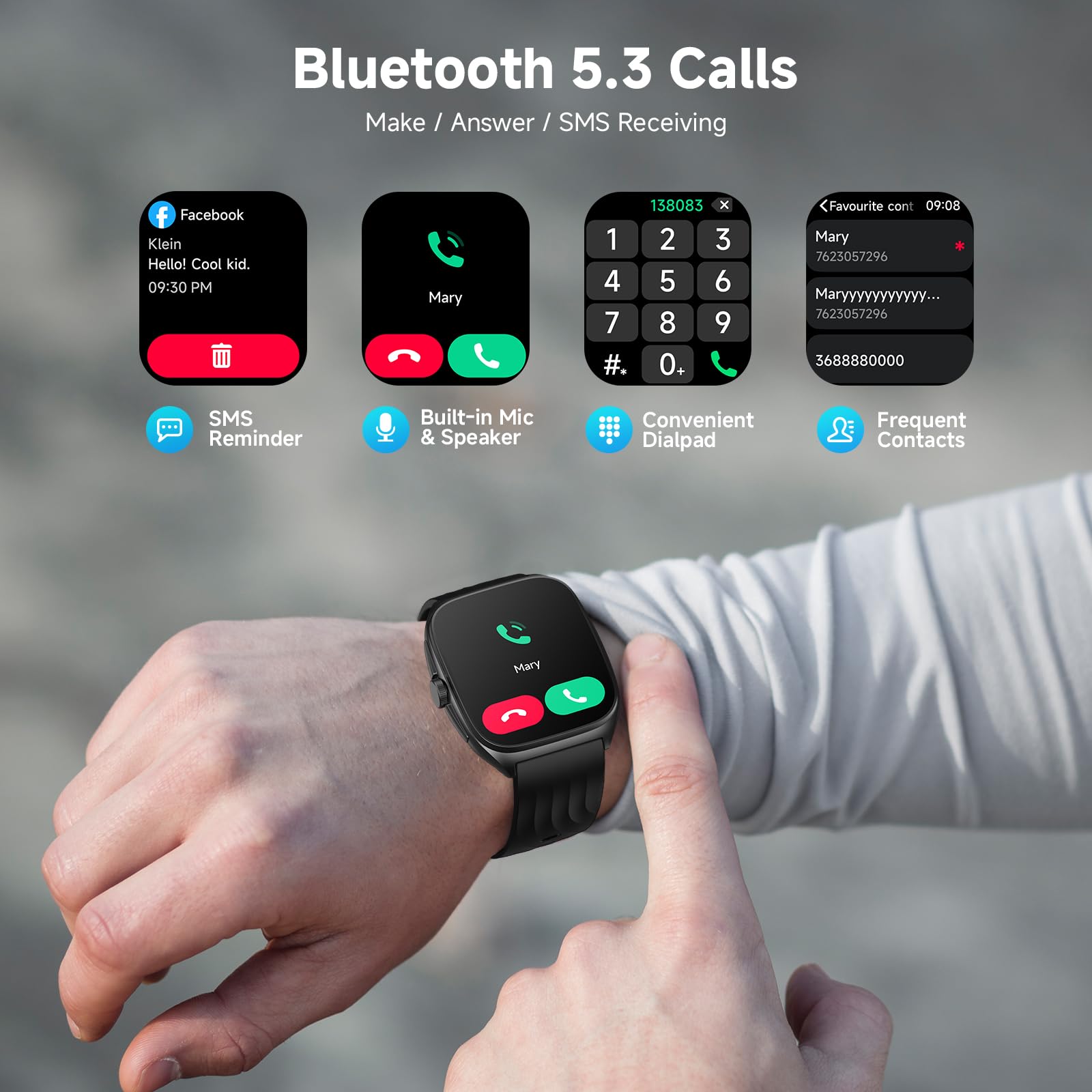 Souyie Smart Watch With Sos, 1.85 '' Amoled Display Fitness Tracker, Heart Rate Blood Oxygen Sleep Monitor For Men Women, Ip68 W