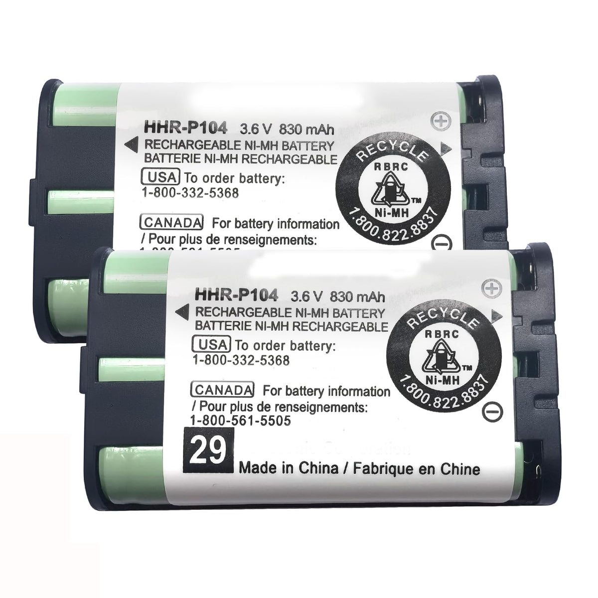 Zzwjbcyle 2 Pack Cordless Phone Ni-Mh Rechargeable Battery For Panasonic, Hhr-P104 3.6V 830Mah Replacement Rechargeable Battery 