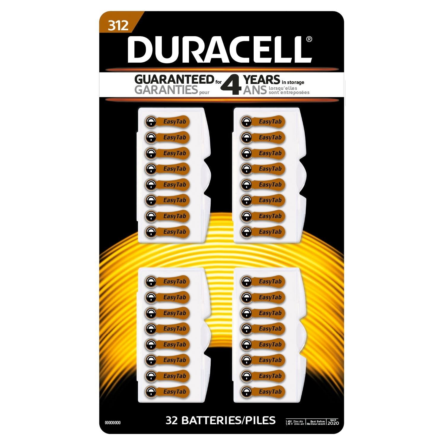Duracell Hearing Aid Size 312 Batteries, 32 Count