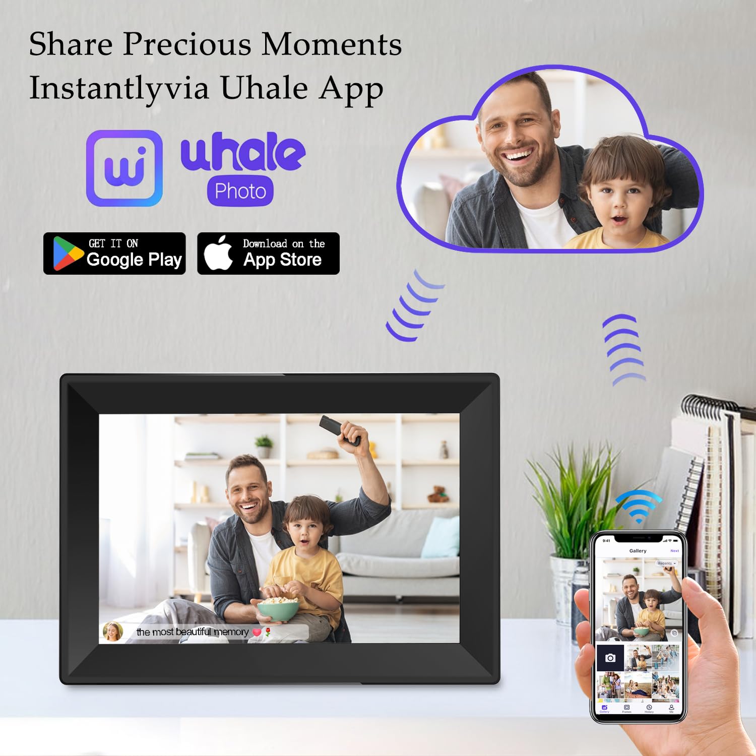 Uhale Slideshow Digital Picture Frame 10.1 Inch Wifi Touch Screen Digital Photo Frame, Ips Hd Display Digital Frame,16Gb Storage