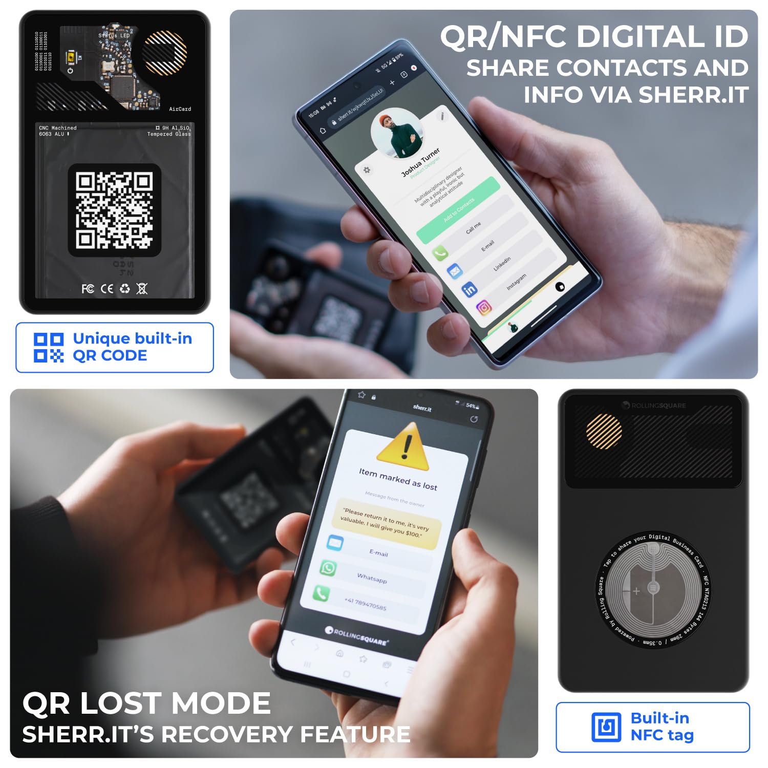 Rolling Square Aircard Wallet Tracker   Bluetooth Wallet Finder Find My Network Compatible With Business Card Feature Nfc/Qr Cod