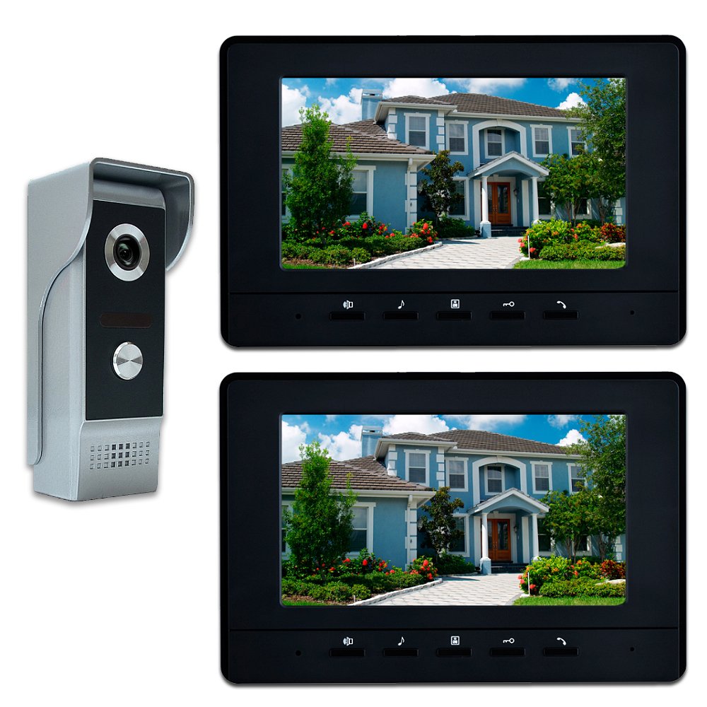 Amocam Video Intercom System, 7 Inches Video Doorbell Door Phone System, Wired Video Door Phone Hd Camera Kits Dual Way Intercom For Villa House Office Apartment 1 Ir Camera 2 Lcd Color Monitor