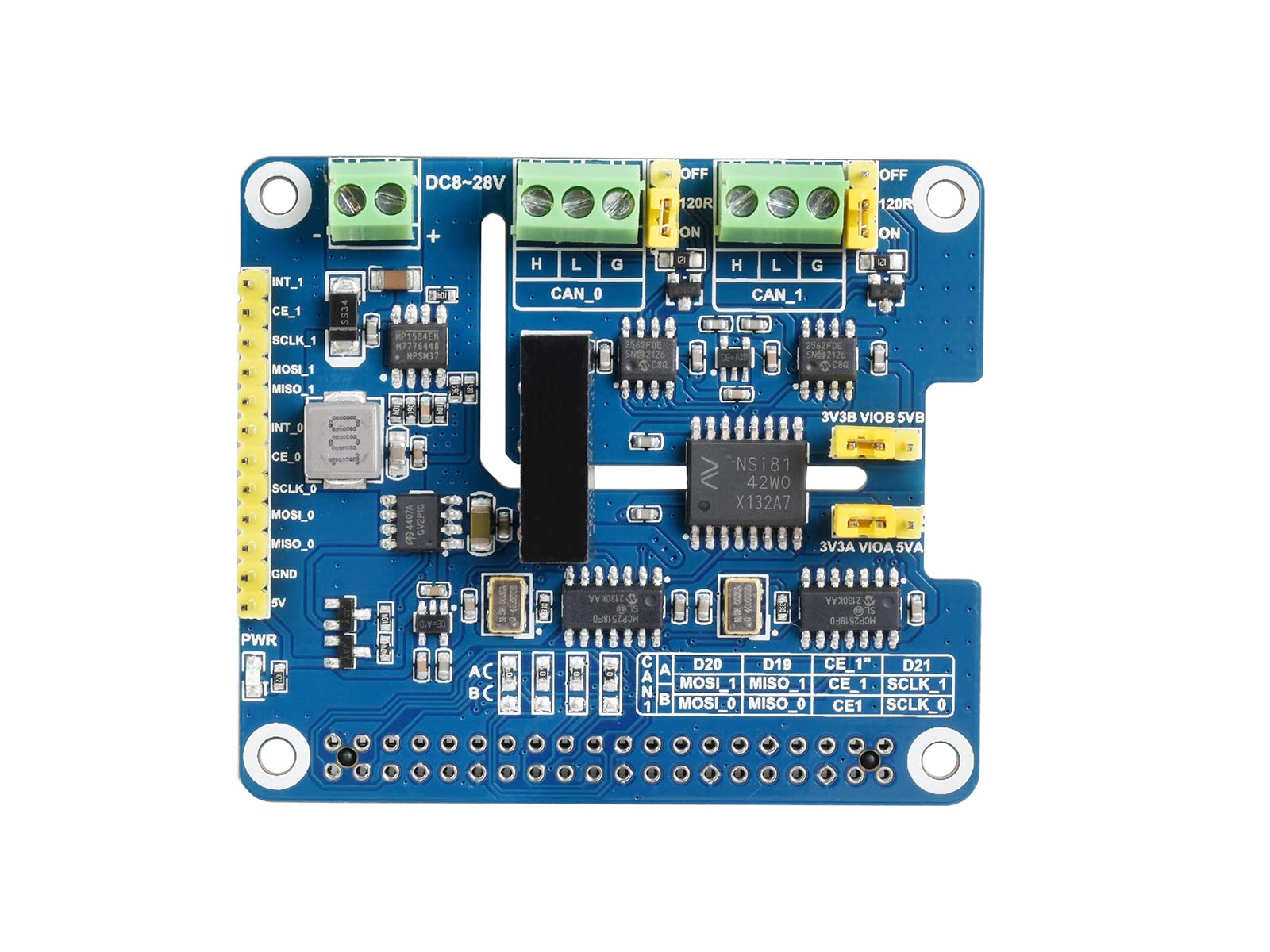 Waveshare 2-Channel Isolated CAN FD Expansion HAT for Raspberry Pi CAN FD Support Multi Onboard Protection Circuits