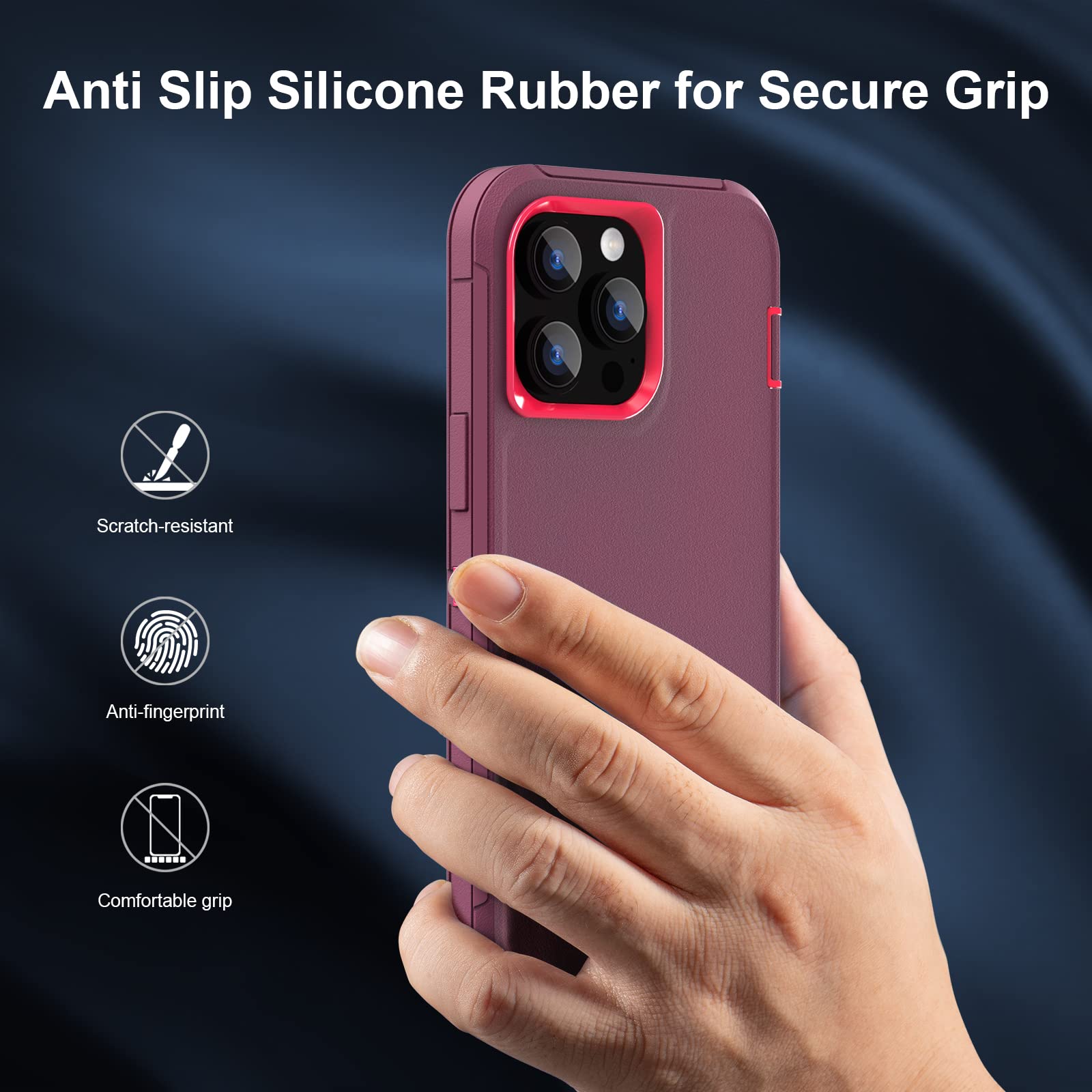 Sansunto iPhone 13 Pro Max / 12 Pro Max Heavy Duty Shockproof Phone Case Polycarbonate Silicone Rubber Burgundy 6.7 Inch