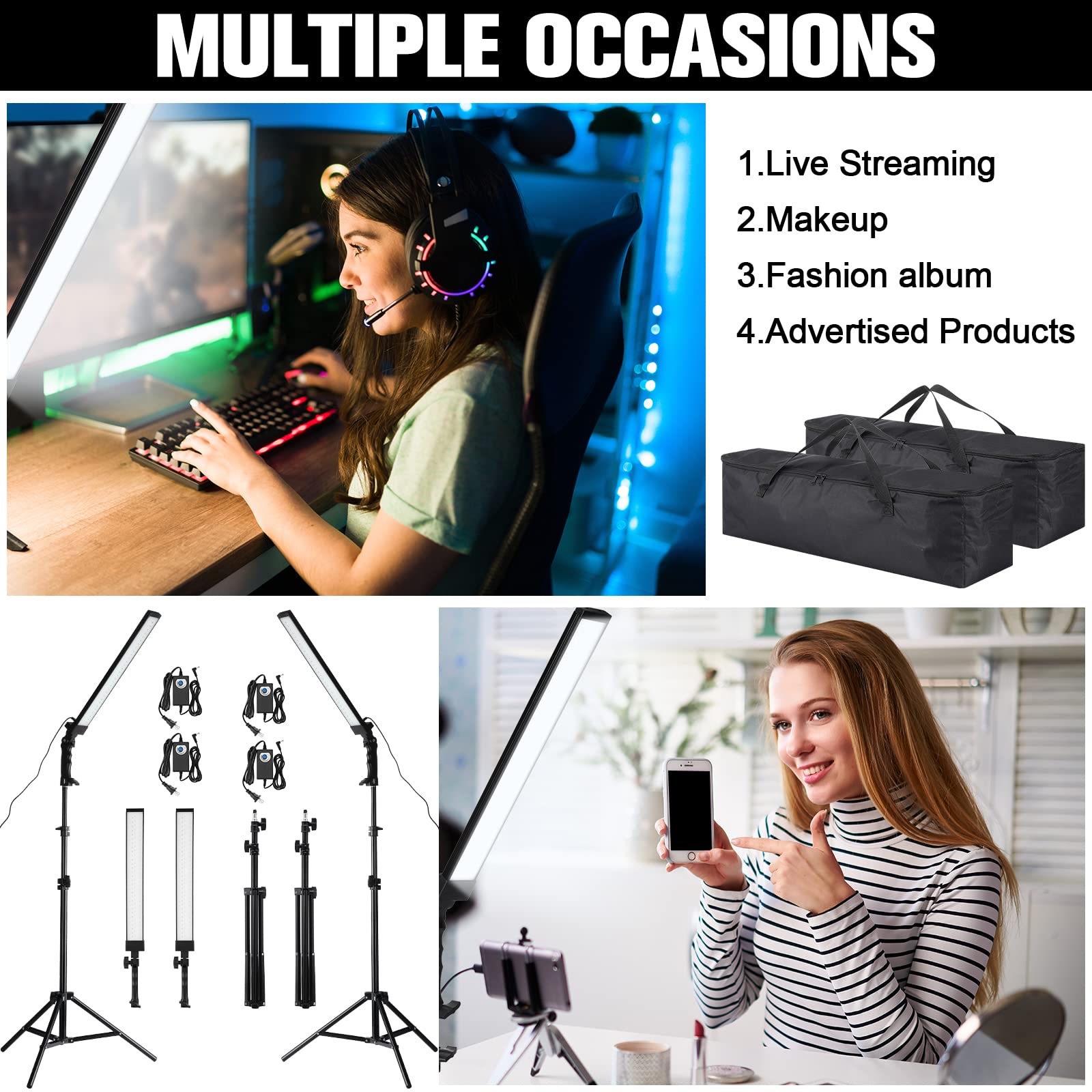 Xuhal 4 Pack Led Photography Lighting Stick Kit Adjustable Led Video Light With 22 63 Tripod 5500K 90 Beads Photoshoot Fill Ligh