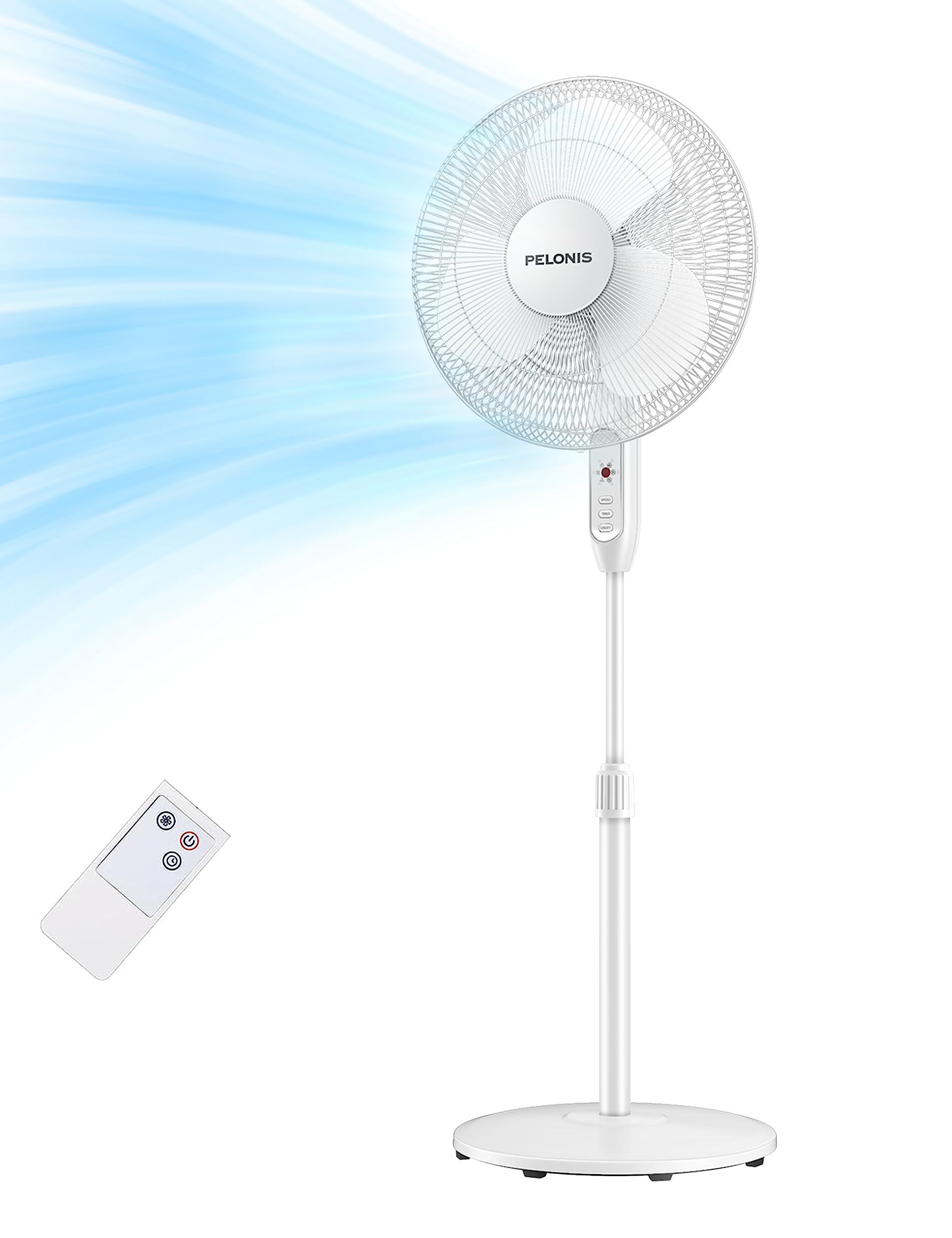 Pelonis 16'' Pedestal Remote Control Oscillating Stand Up Fan 7 Hour Timer, 3 Speed, And Adjustable Height,Electric Cooling Fans