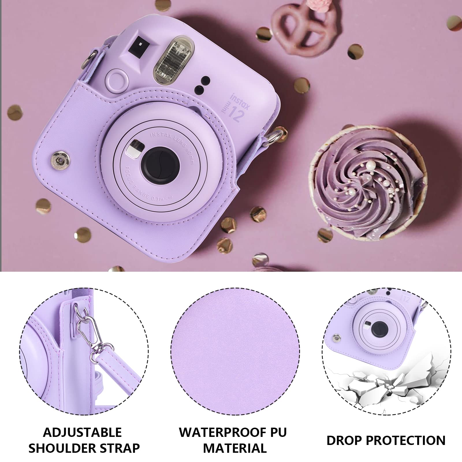 Caiyoule Accessories For Fuji Instax Mini 12 Camera, Accessory Bundle Include Pu Leather 12 Case, Mini Picture Album, Frames, Di