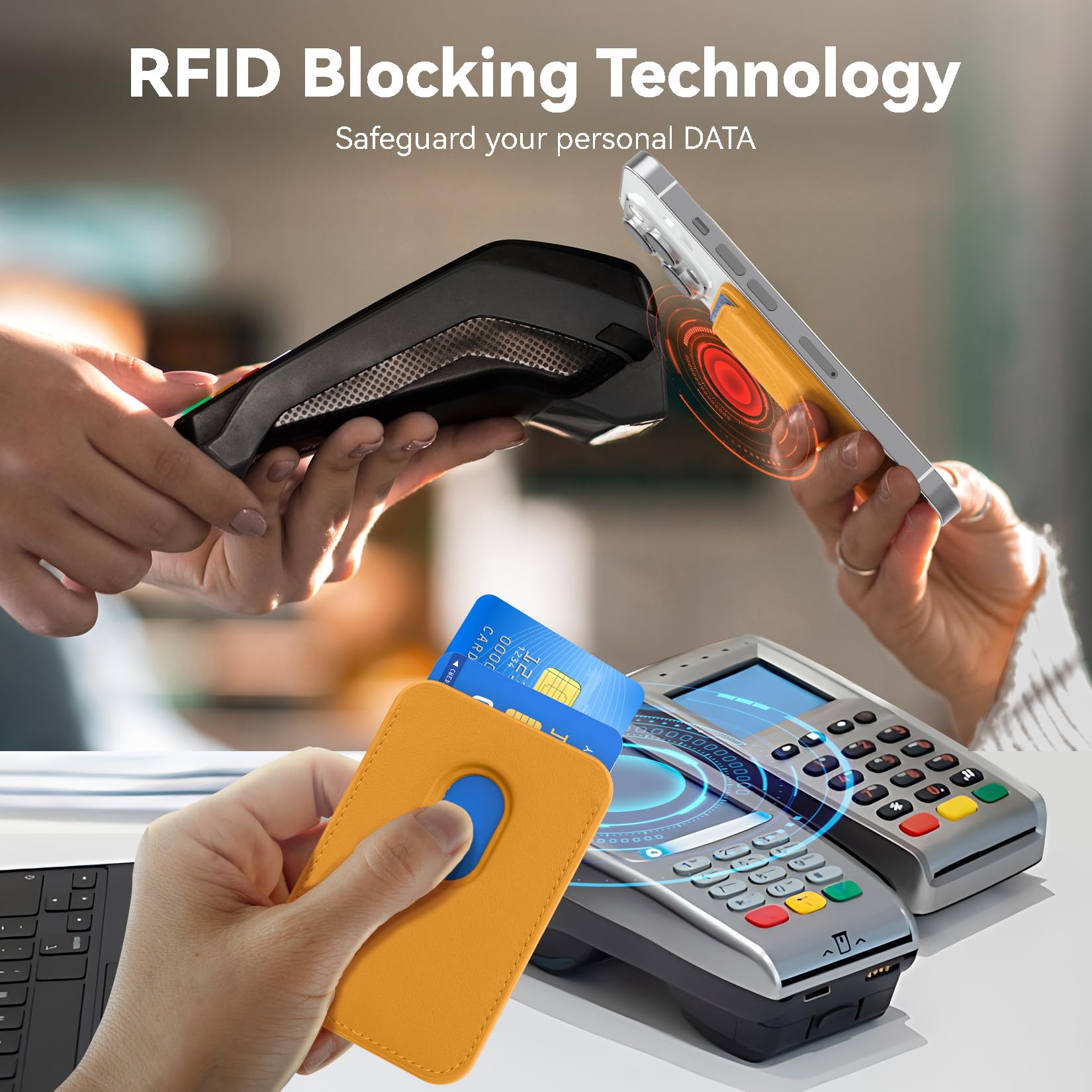 Amzone Magnetic Magsafe Wallet Cell Phone Card Holder For Iphone 15 Series, Stronger Magnetic Rfid Leather Phone Wallet Stick On