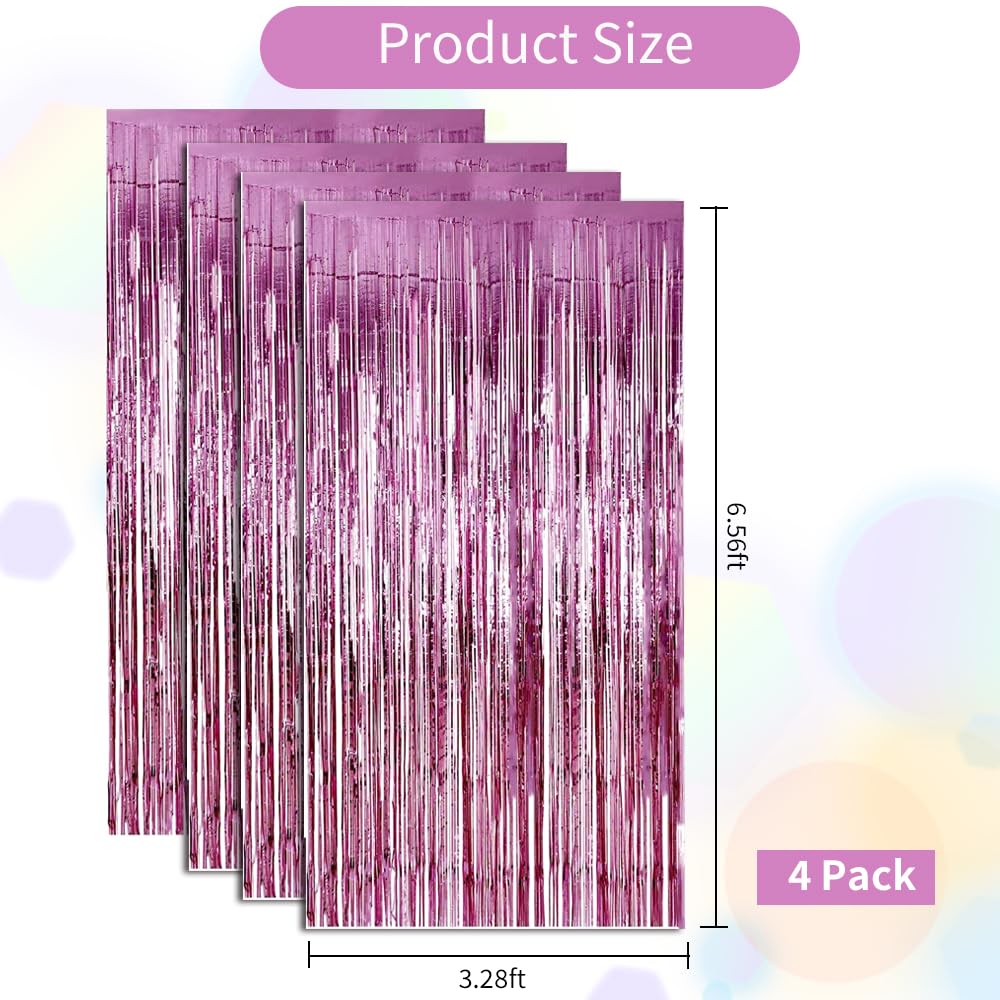 Beishida 4 Pcs Pink Door Streamers Tinsel Curtain Party Streamers Backdrop Fringe Foil Wall Background For Birthday Christmas We