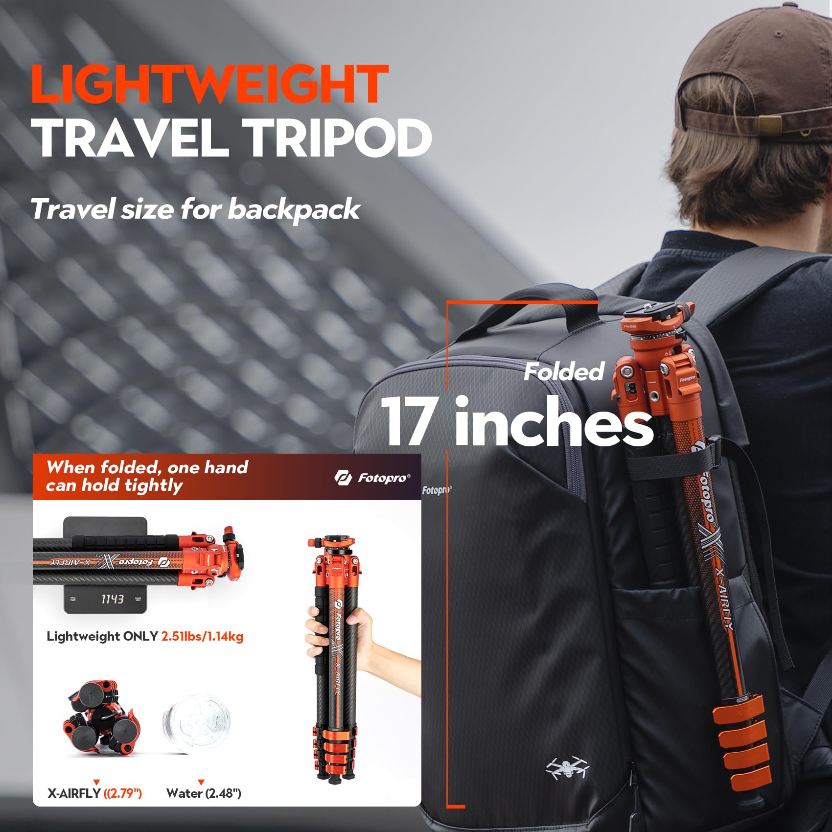 Fotopro X Airfly 63 Inch Lightweight Travel Camera Tripod With Panoramic Ball Head 2.51Lb Expandable Compact Portable Profession