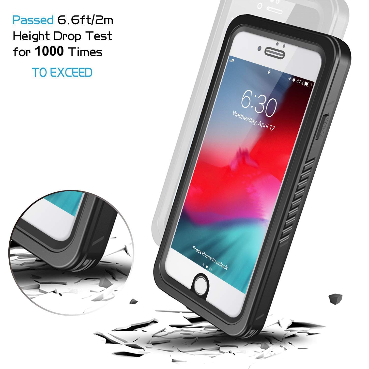 Lanhiem For Iphone 8 Plus Case, For Iphone 7 Plus Case, Ip68 Waterproof Dustproof Case With Built-In Screen Protector, Full Body