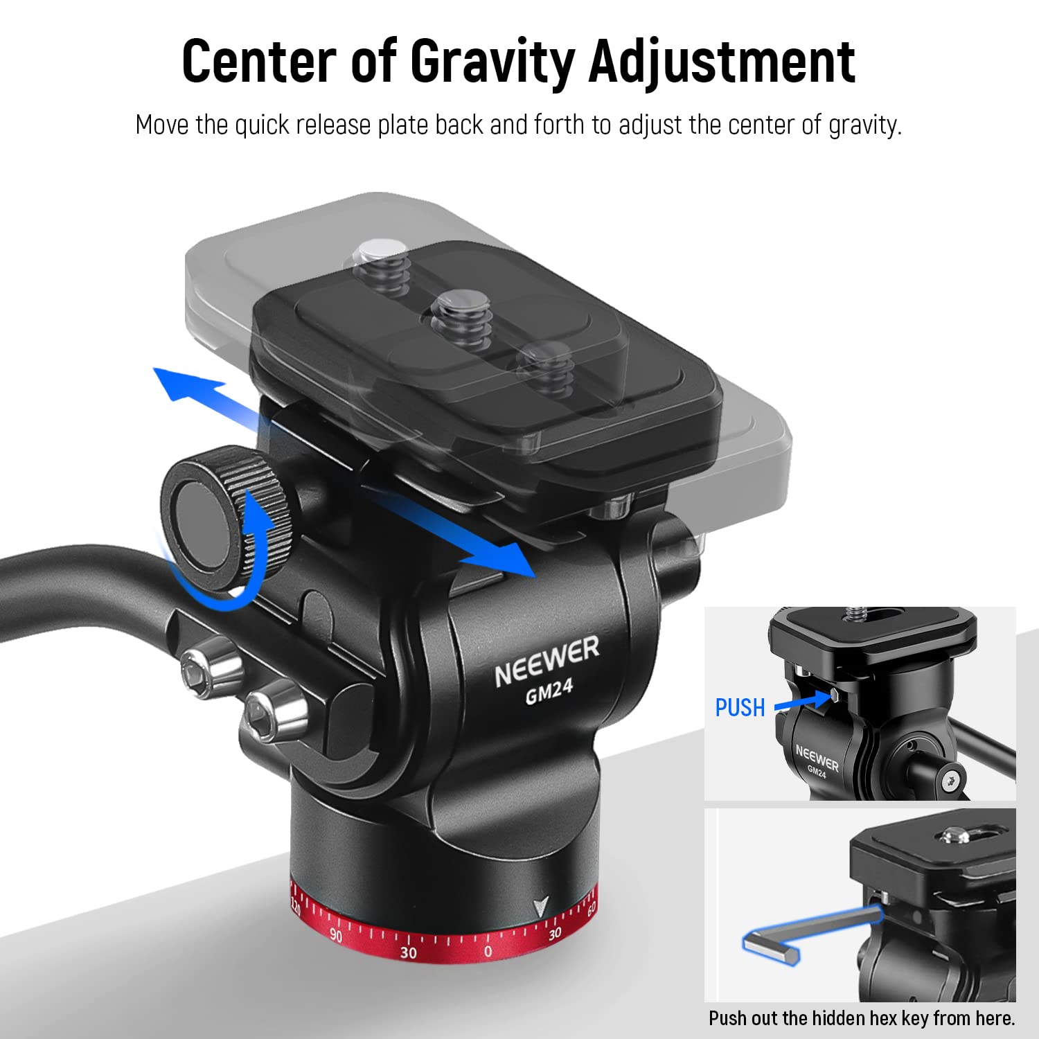 Neewer Tripod Fluid Head Pan Tilt Head With Quick Release Plate And Handle, Metal Camera Tripod Head Compatible With Arca Swiss