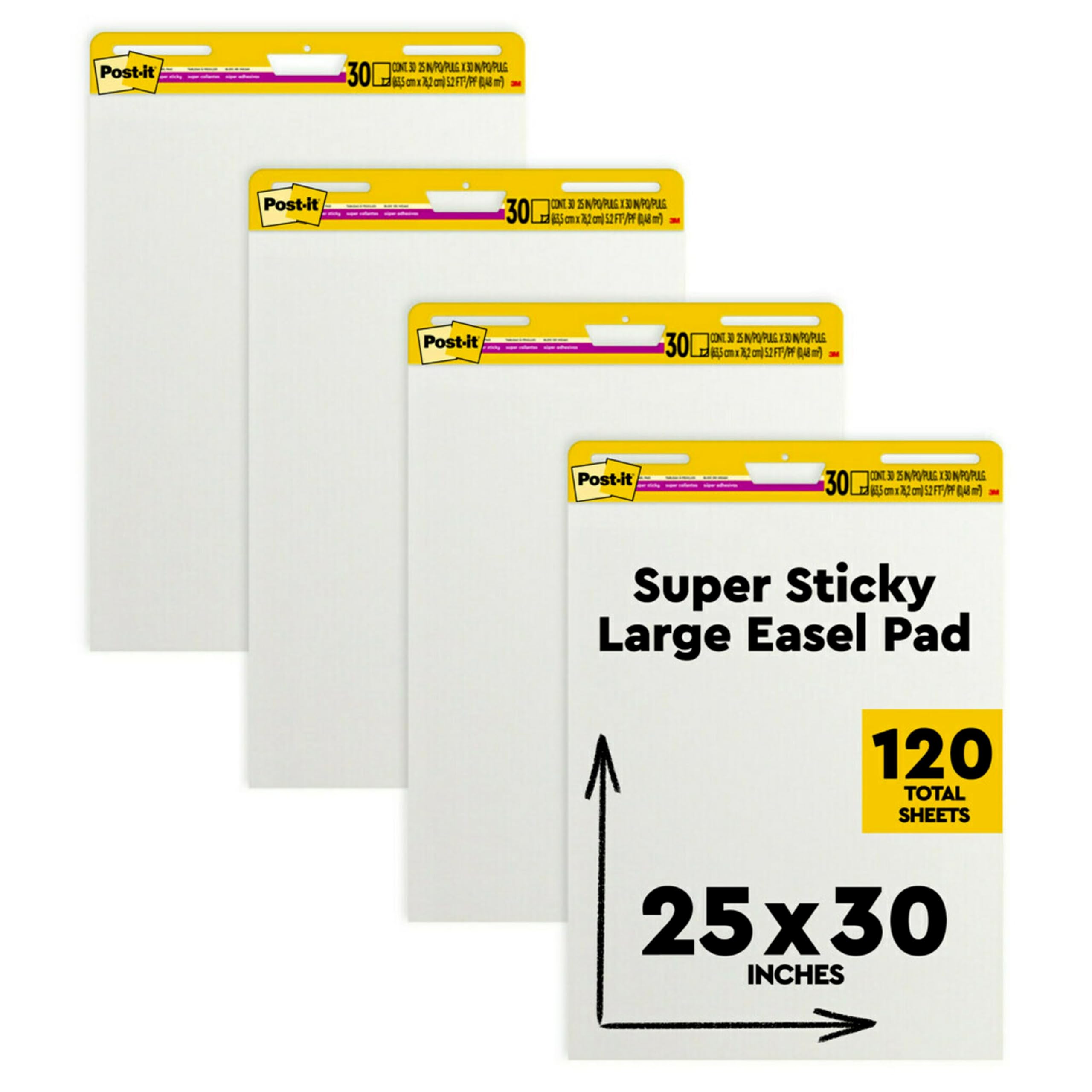 Post It Super Sticky Easel Pad, 25 In X 30 In, White, 30 Sheets/Pad, 4 Pads/Pack, Great For Virtual Teachers And Students (559 Vad 4Pk)