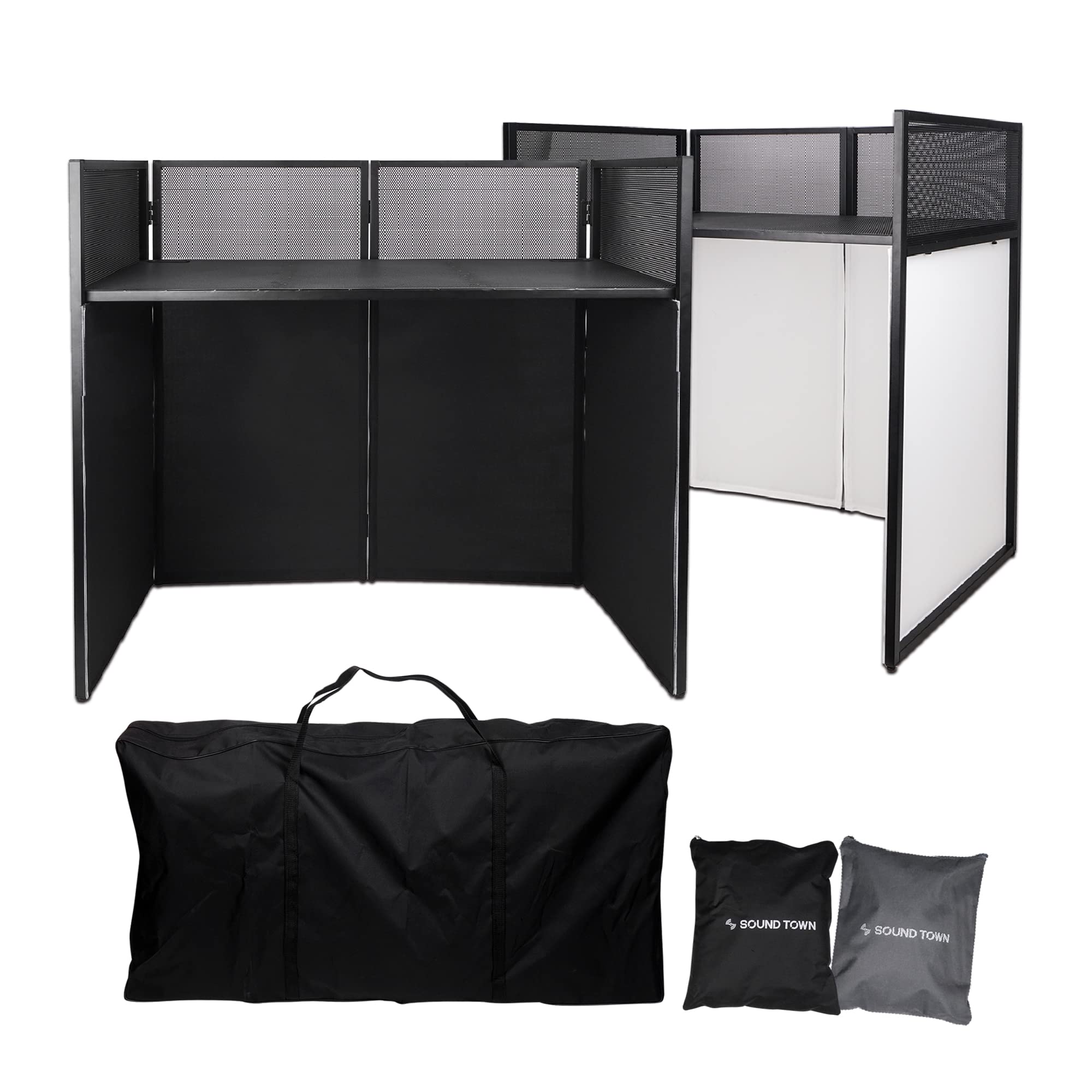 Sound Town Professional Dj Facade Booth With 20 X 40 Flat Table Top, 180 Degree Hinges, Carry Bags, Black And White Scrim Panels (Stdjb 4020)