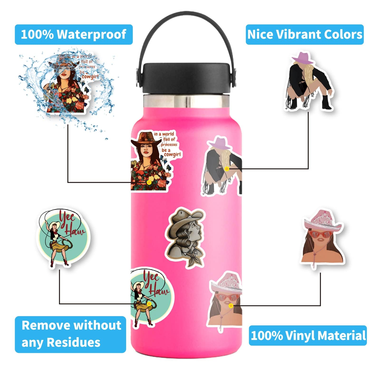 Wqowehi 110 Pcs Cowgirl Stickers Vinyl Western Stickers For Water Bottles, Cowgirl Hats, Laptops, Scrapbooking, Skateboards, Sno