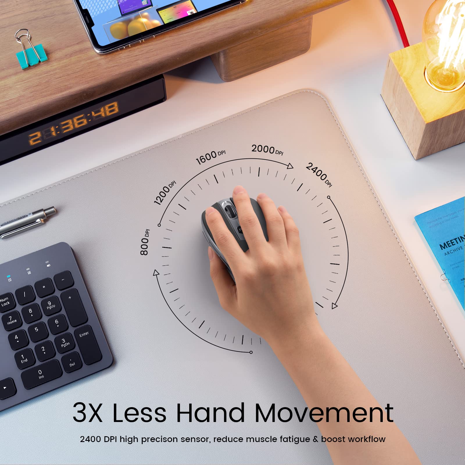 Hotweems D 09 Wireless Mouse For Laptop   Ergonomic Plus Computer Usb Cordless Mice, Ergo Grips, Lightspeed 5 Level 2400 Dpi, 16 Months Battery, Portable For Pc Mac Chromebook, 6 Button, Graphite Grey