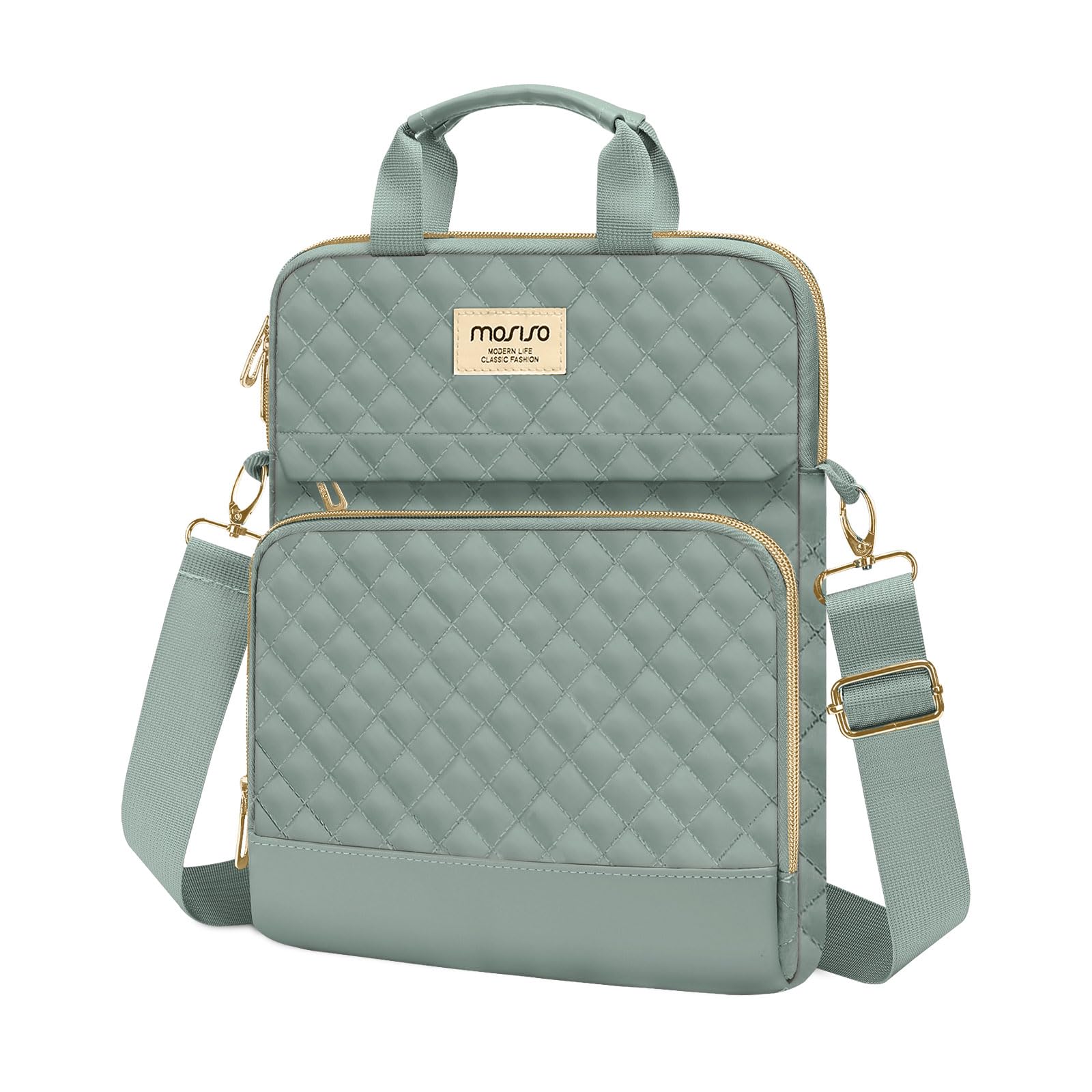 Mosiso 9 11 Inch Tablet Sleeve For 11 Inch Ipad Pro M4 & Ipad Air M2 2024, Ipad 10 & Air 5 10.9, Ipad 9/8/7Th 10.2, Tab S8/S9 11, Square Quilted Carrying Case With Front 2 Pockets,Antique Green