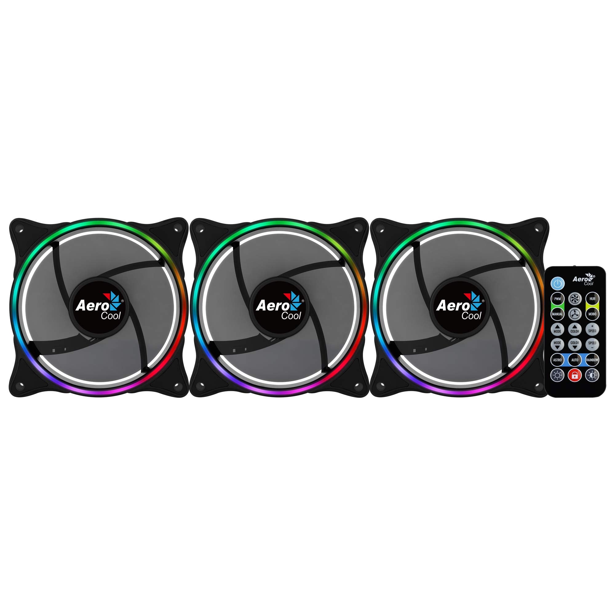 Aerocool Eclipse 12 Pro Bundle - 3 X Argb Fans 120Mm, 1 X H66F Hub, Remote Control, Rgb Led Dual Slim Ring Lighting, Includes 6-