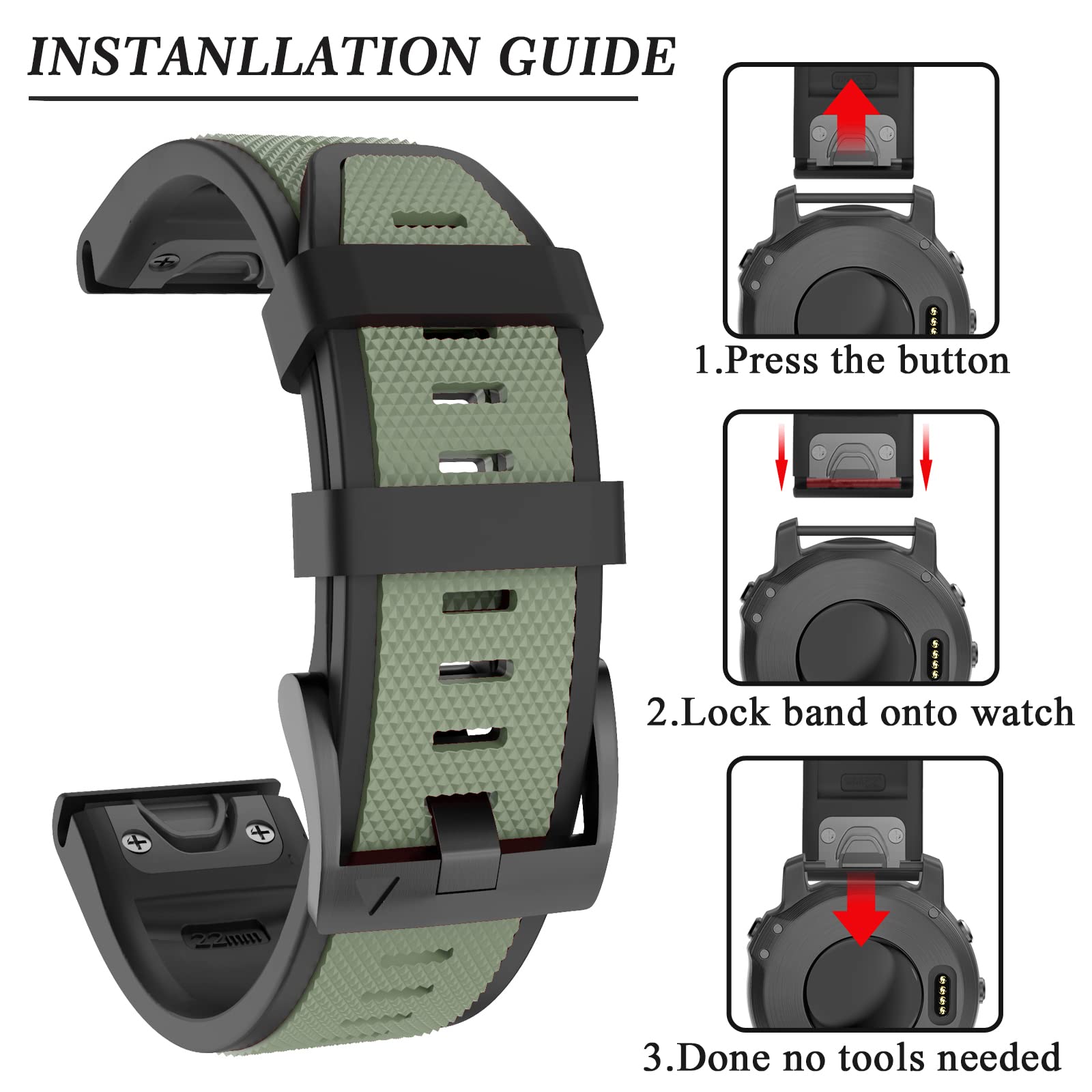 Mysnbkn Compatible With Fenix 5 Plus Replacement Silicone Watch Strap For Fenix 5 /Fenix 6/Fenix 6 Pro/Fenix 7/Forerunner 935/94
