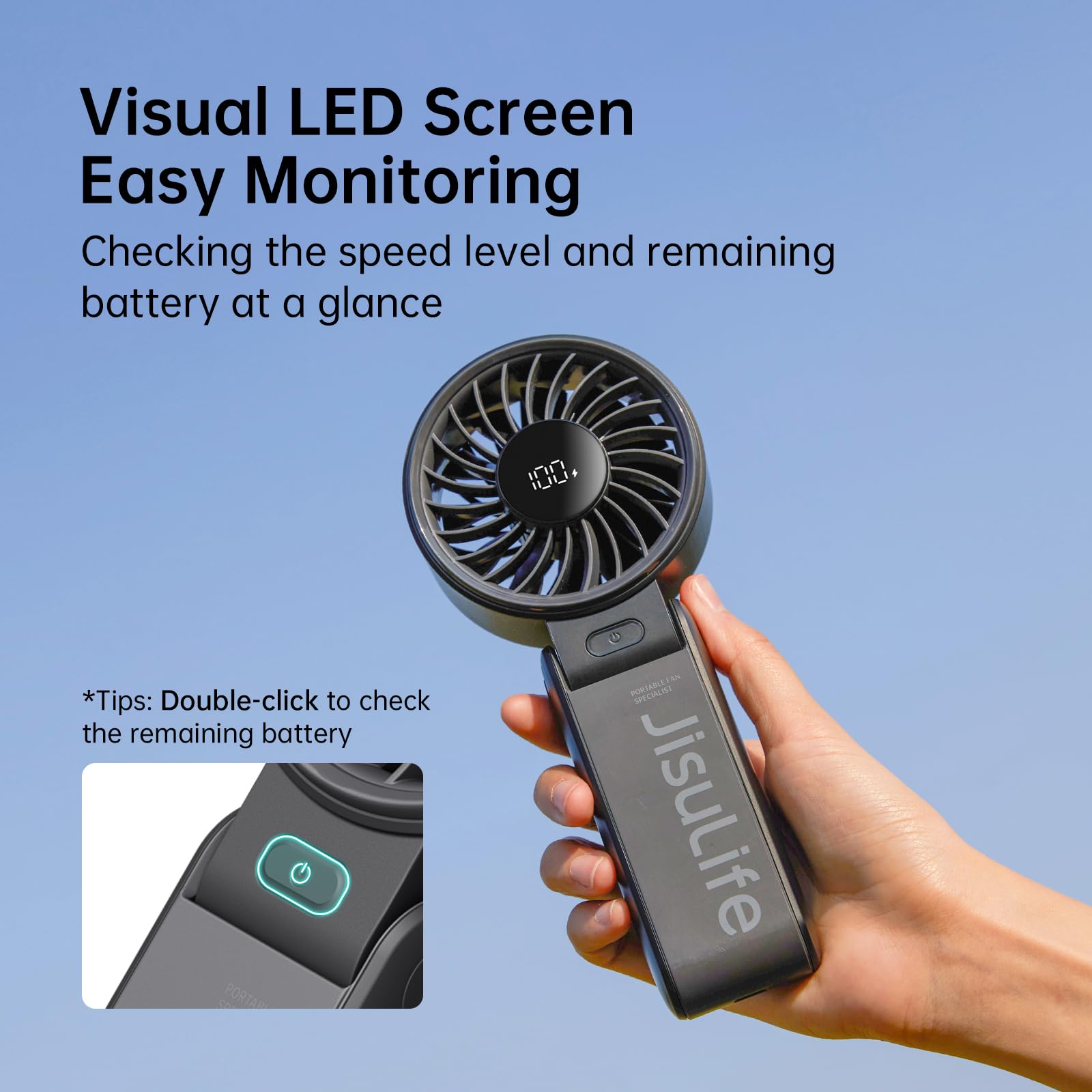 Jisulife Handheld Fan Life7,2024 Powerful Portable Fan With Led Display,3600Mah,150Folded,5 Speeds,Lanyard[13Hrs Max Cooling] 3