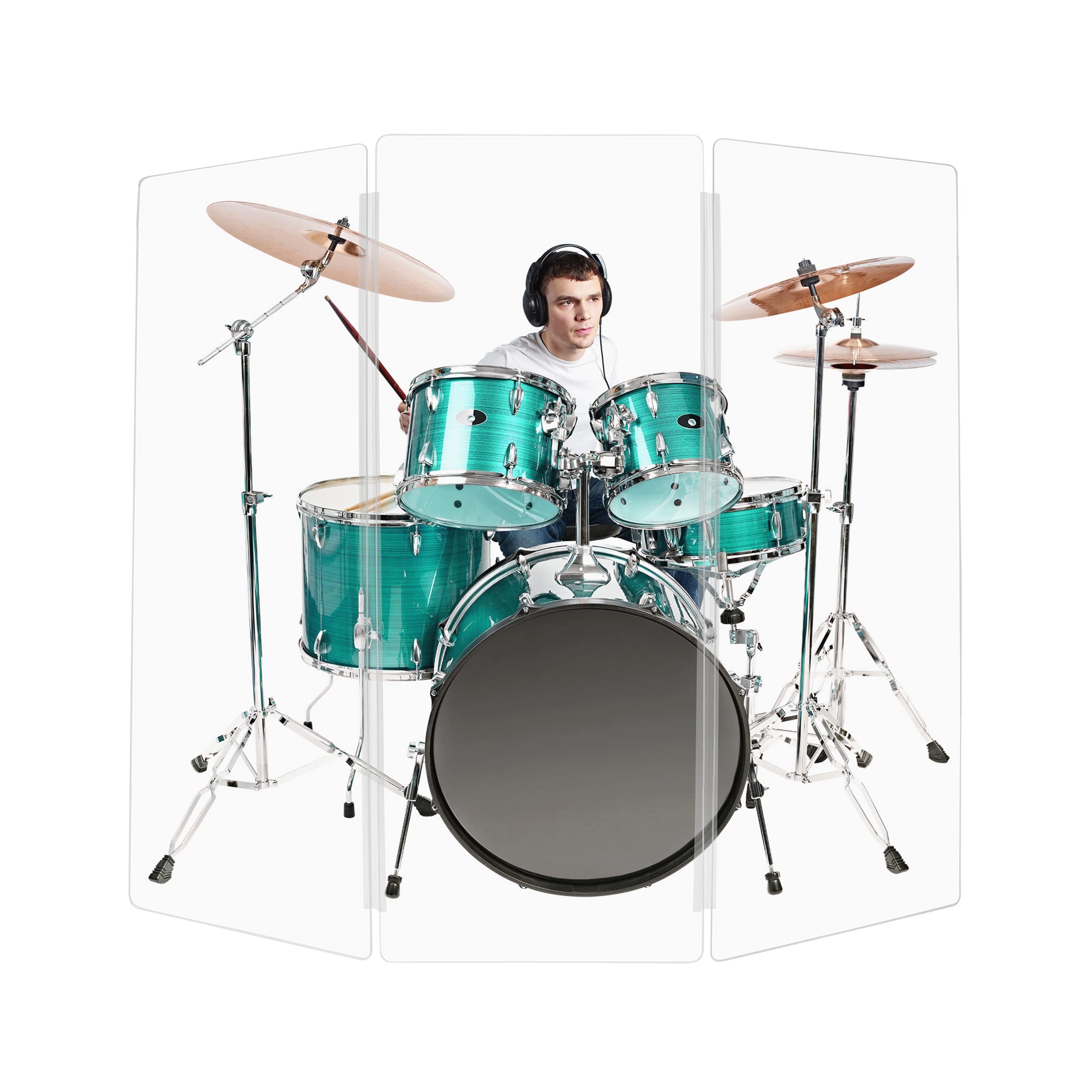 PENNZONI Drum Shield 5ft w/Plastic Hinges, Comes w/ 3 Drum Panels & Plastic Hinges, Premium Clear Acrylic Panels, Drum Screen